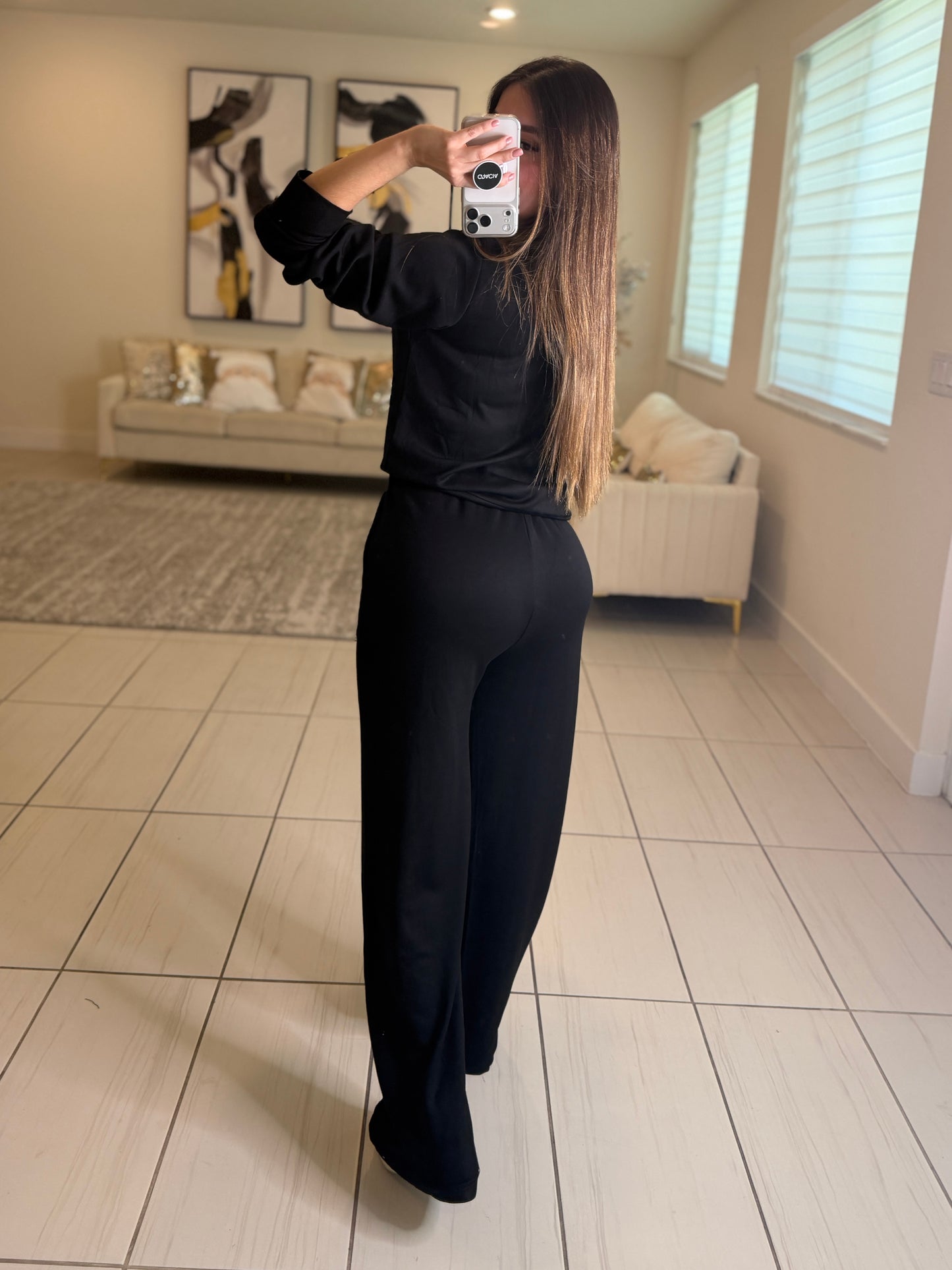 Funny Rhinestones Black Pant Set