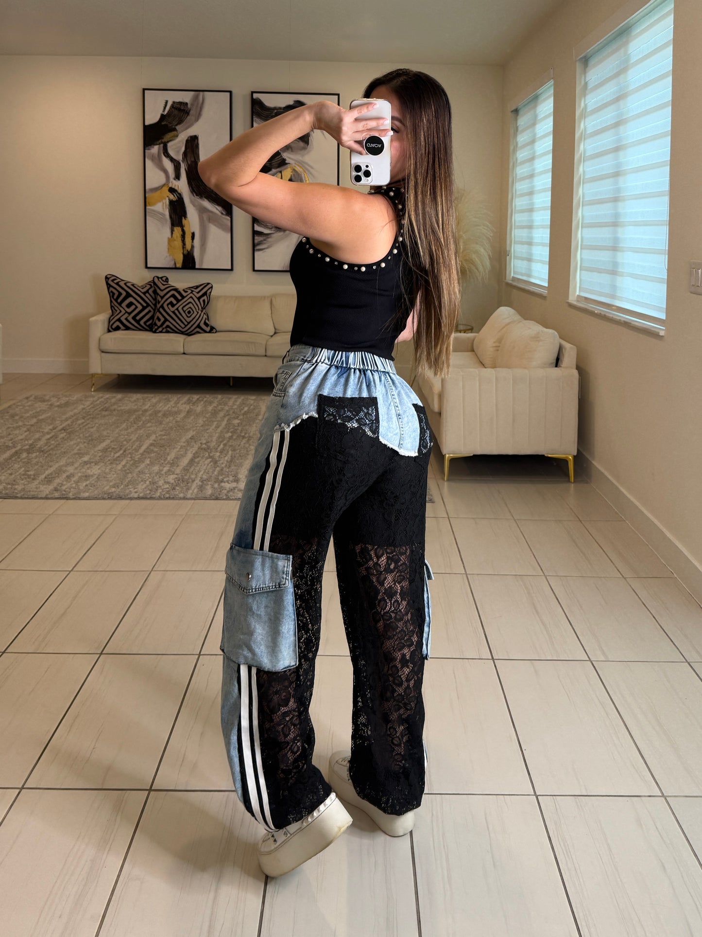 Glam Lace Black Denim Pants