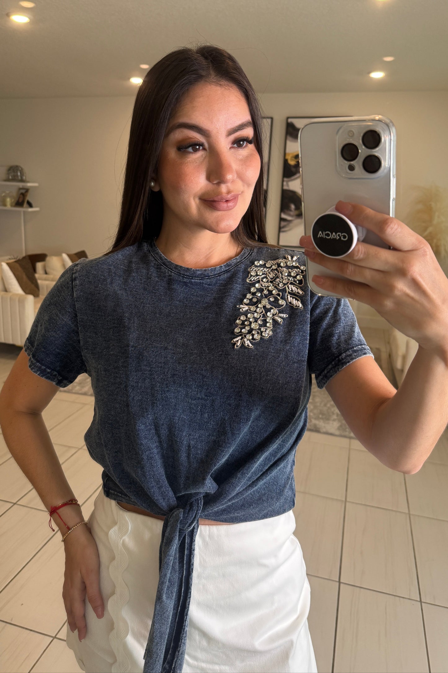 Silver Glamour Dark Blue Top