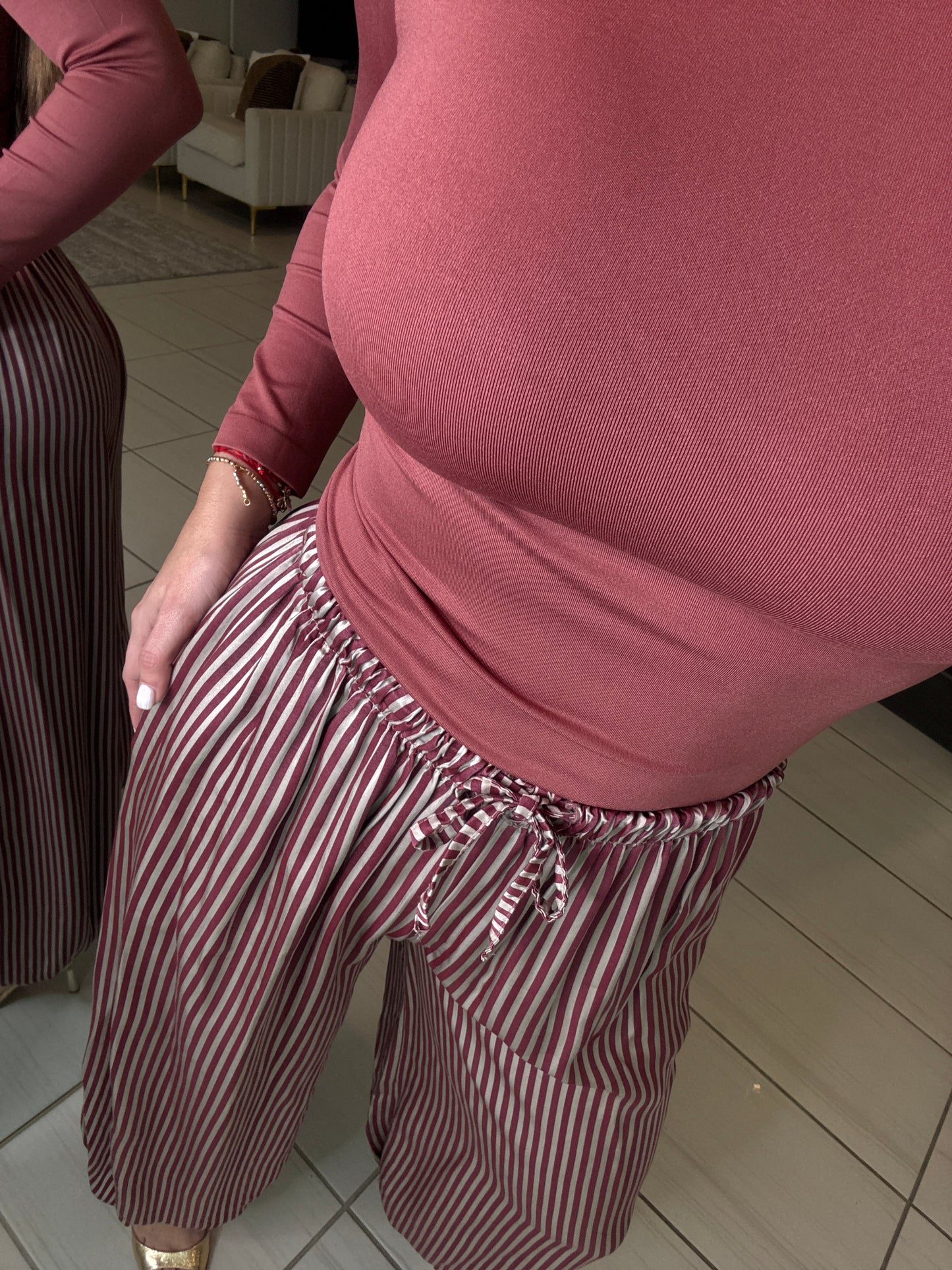 Luxe Stripes Wine Balloon Pants