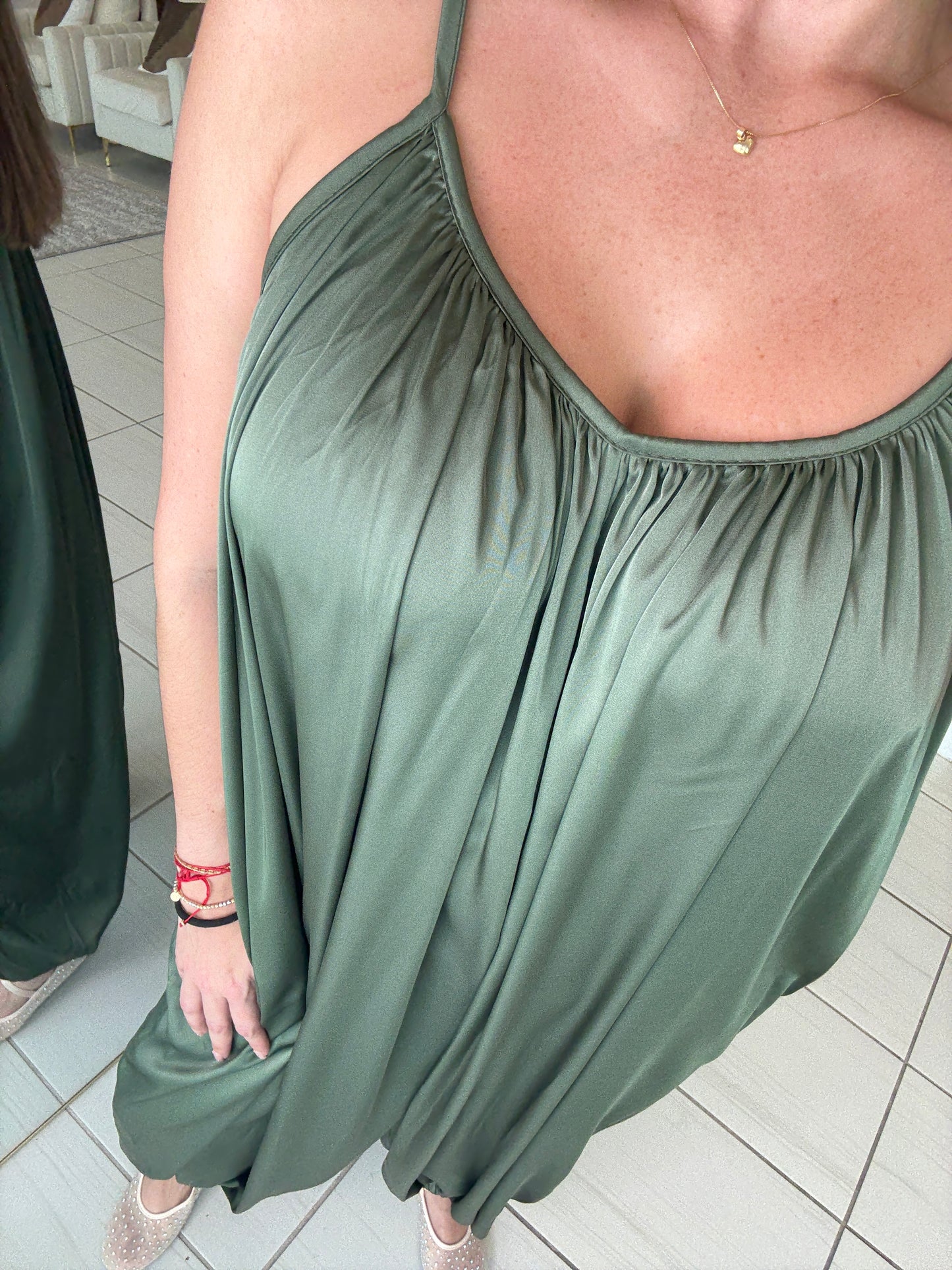 Effortless Essence Ruched Green Jumpsuit