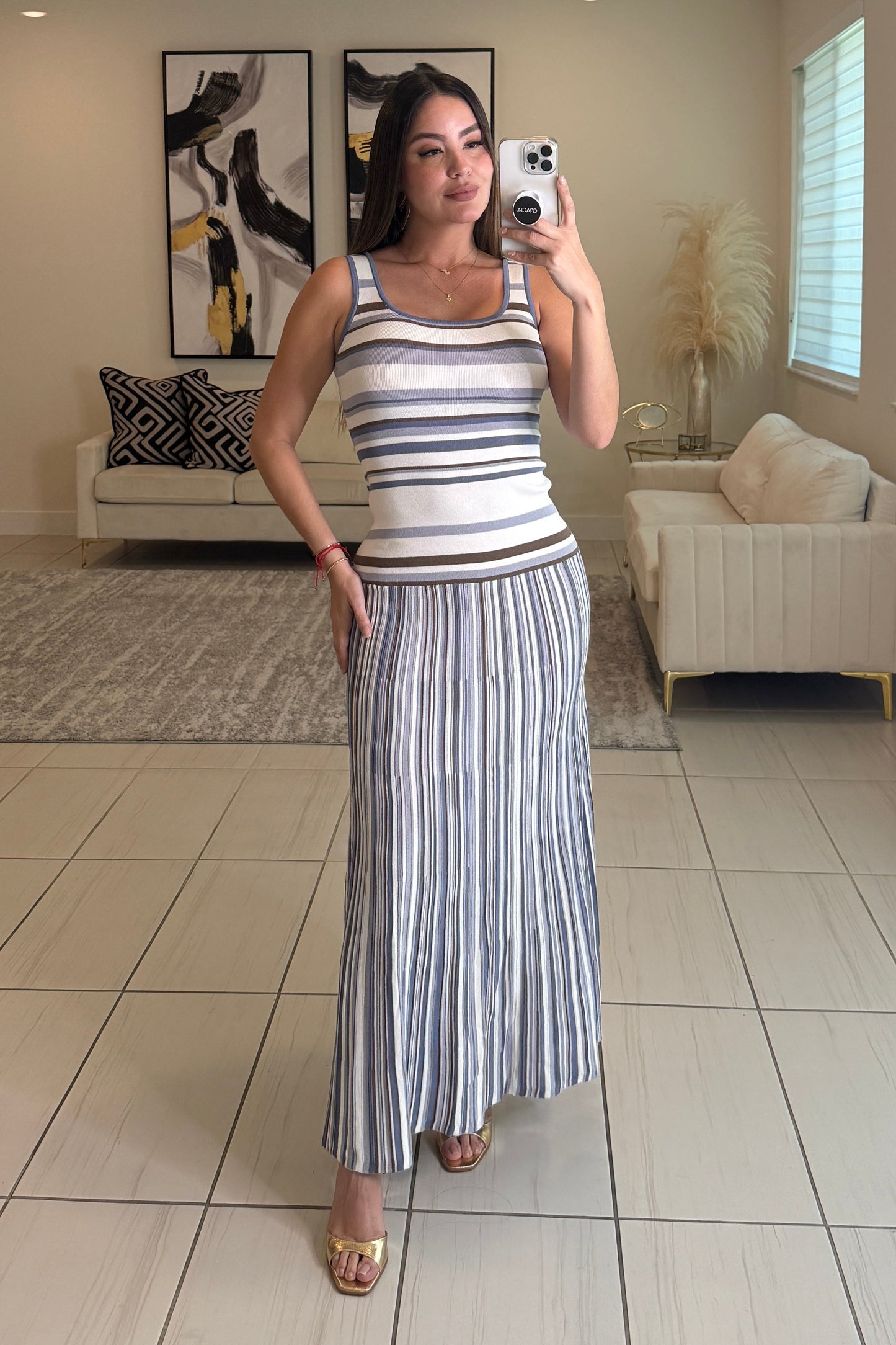 Linear Muse Stripes Blue Maxi Dress