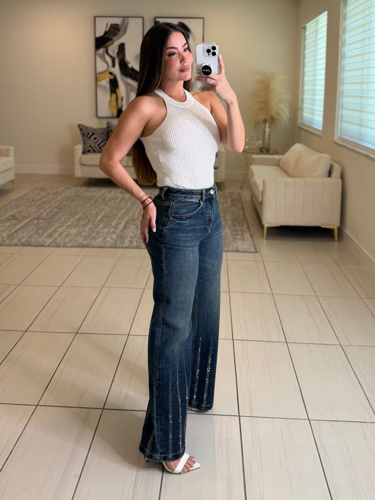 Glitter Waterfall Denim Pants