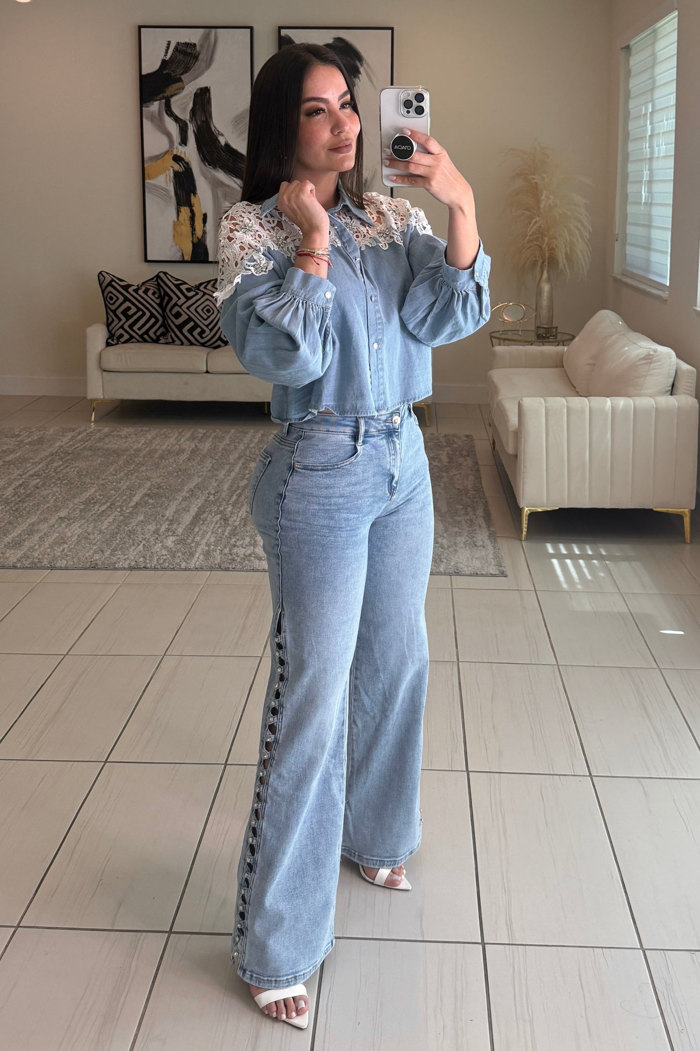 Regal Charm Lace Denim Top