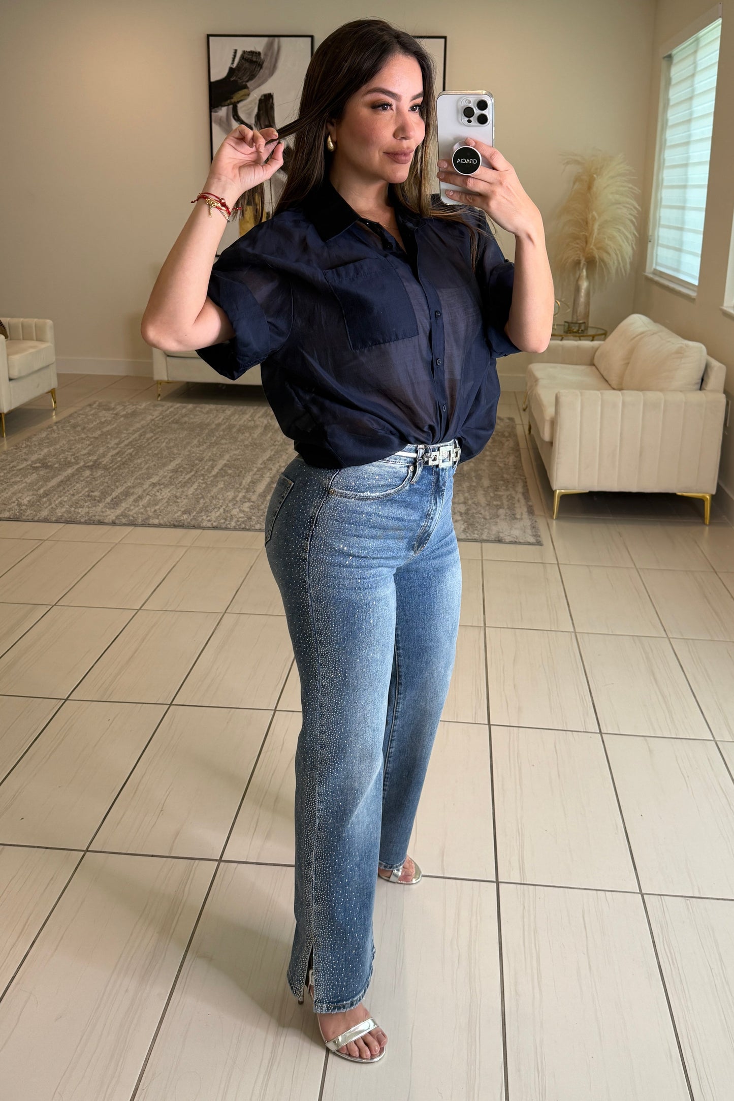Signature Shine Blue Denim Pants