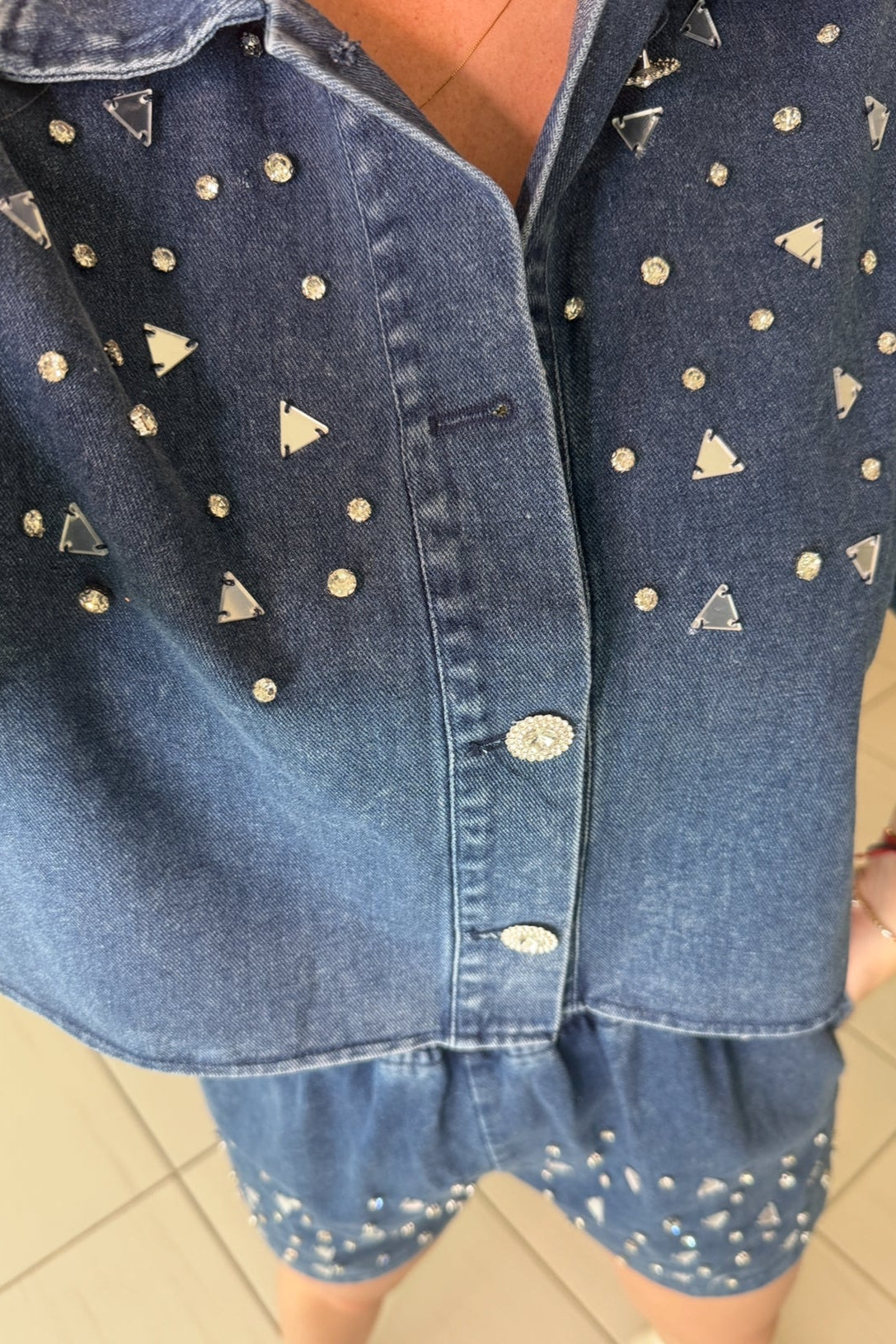 Shiny Mirrors Denim Short Set