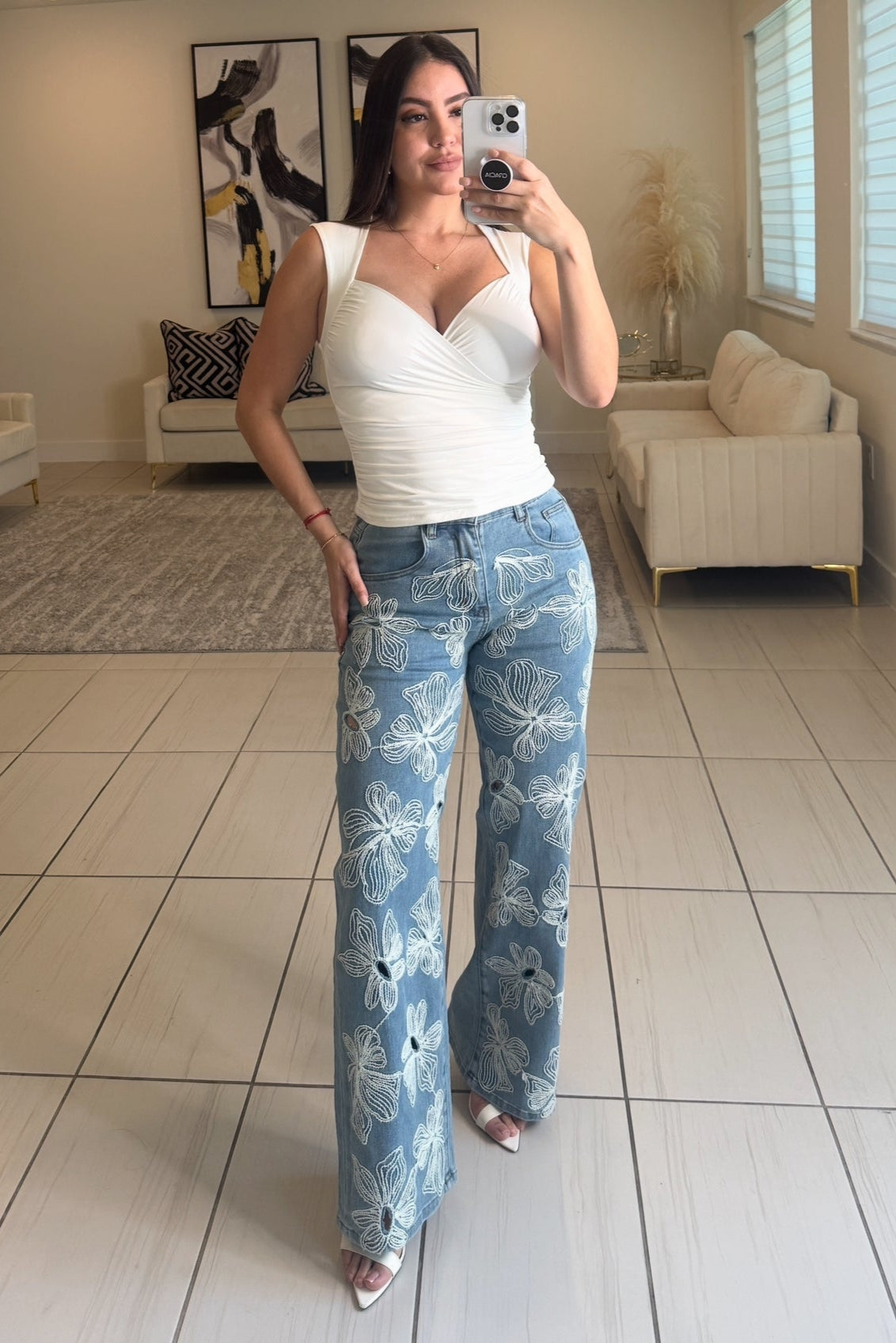 The Bloom Effect Floral Denim Pants