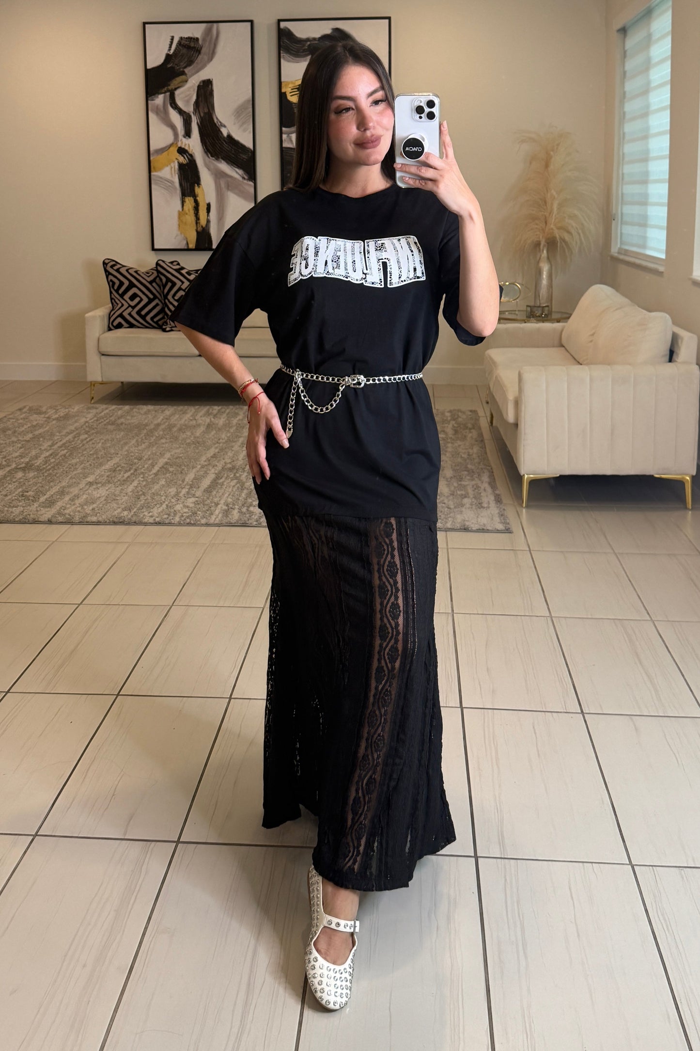 Influence Lace Contrast Black Maxi Dress