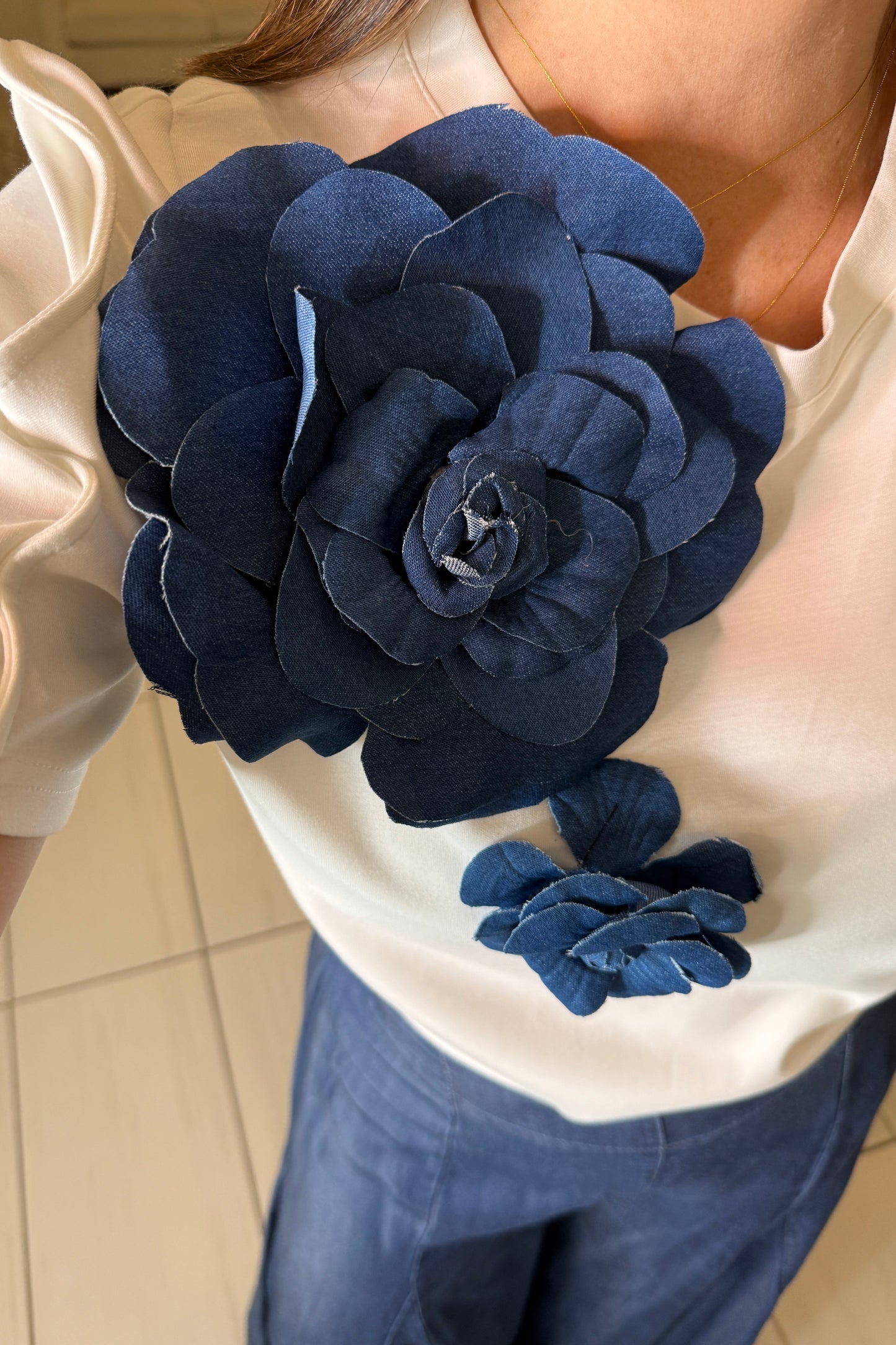 Petal Denim White Top