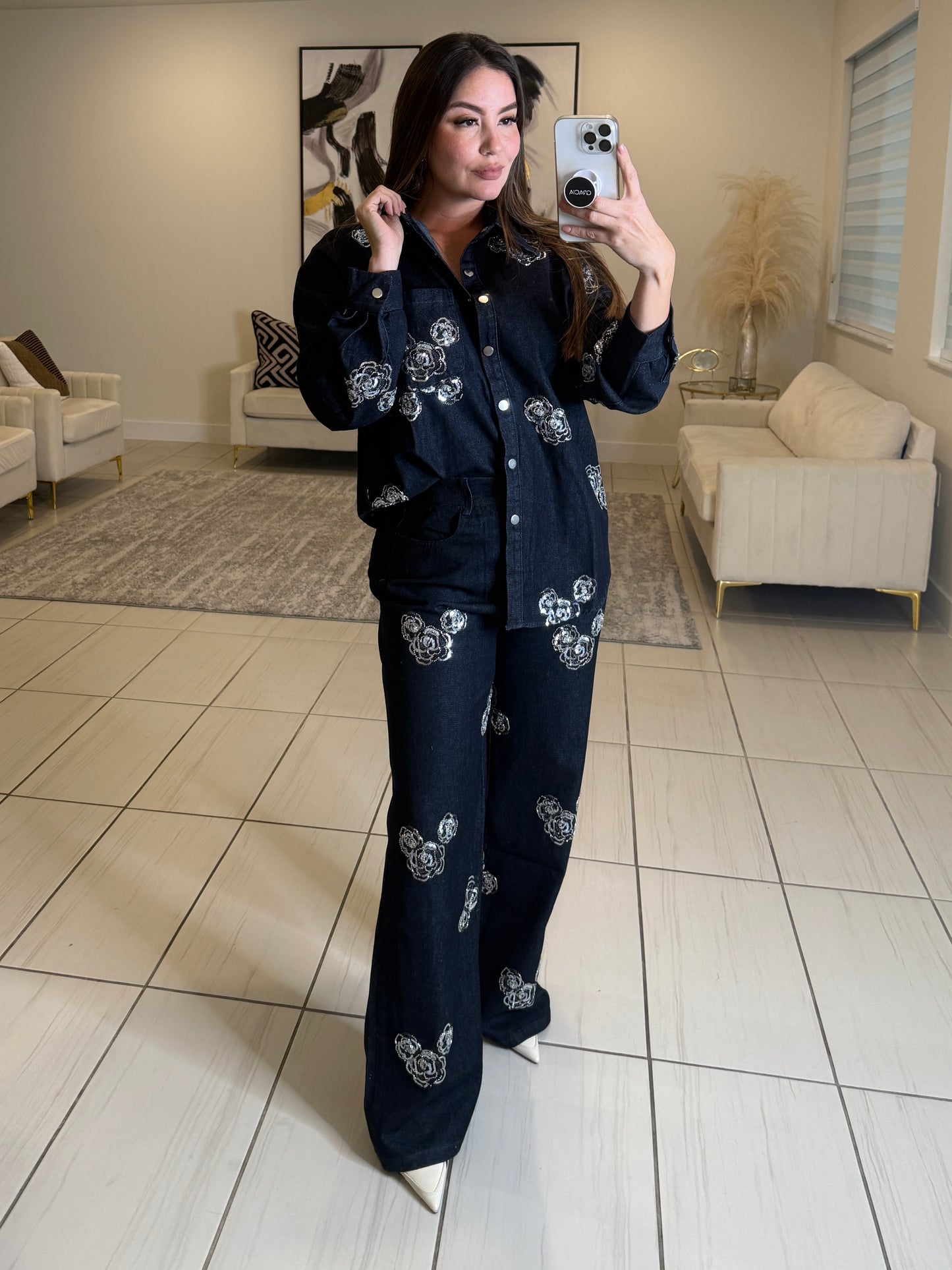 Perfect Details Dark Denim Pant Set
