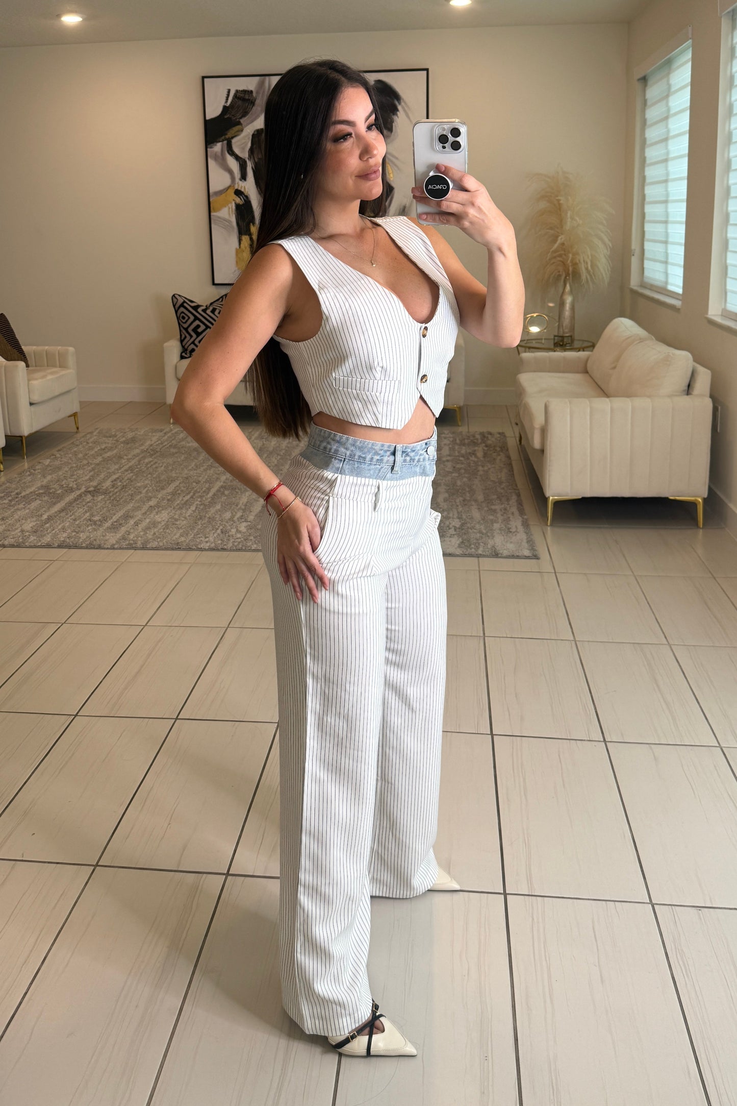 Luxe Utility Stripes White Pant Set