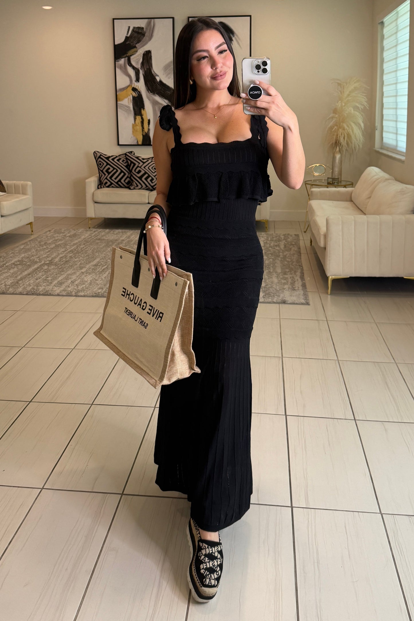 Sculpted Intentions Knit Black Maxi Dress