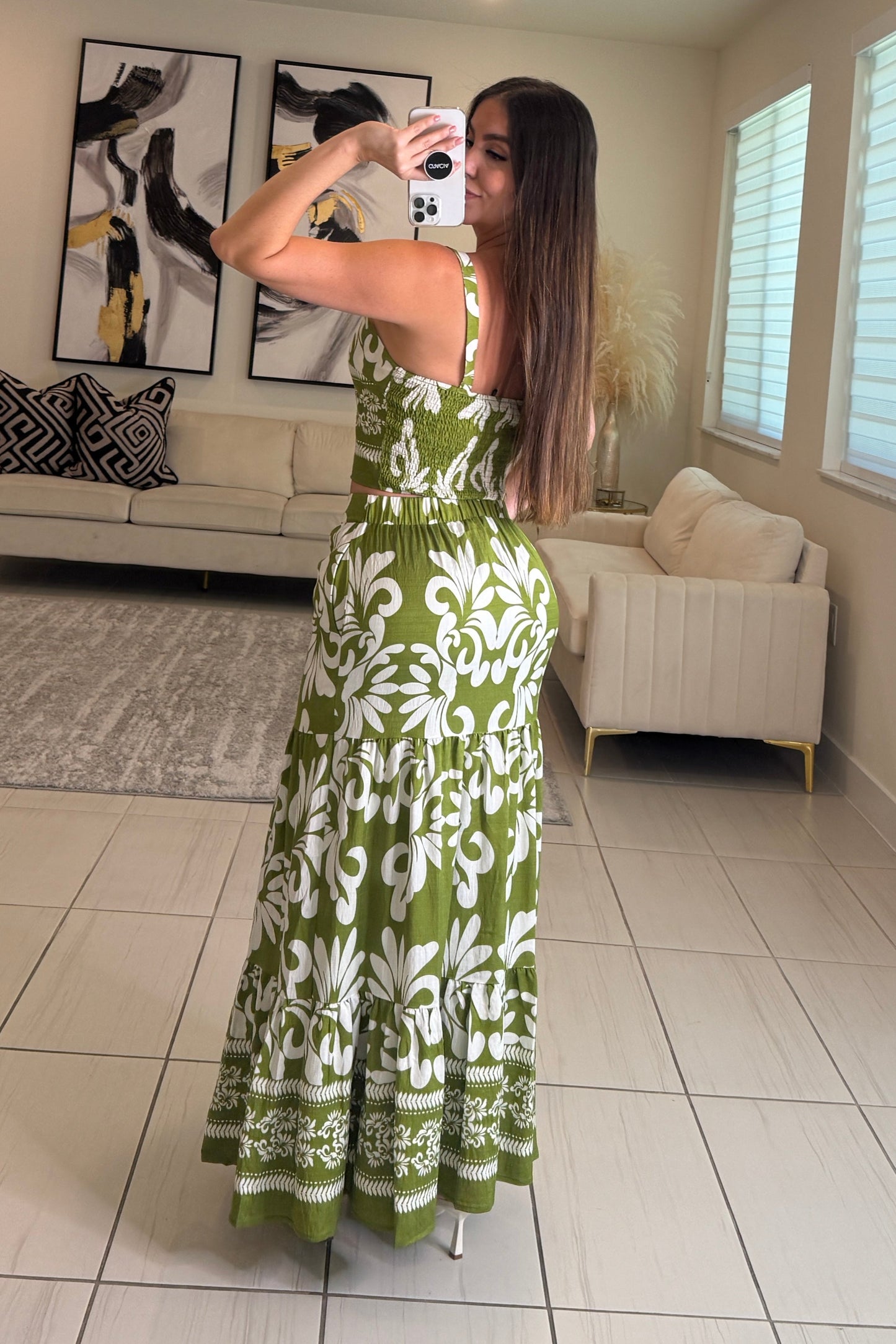 Abstract Muse Abstract Green Skirt Set