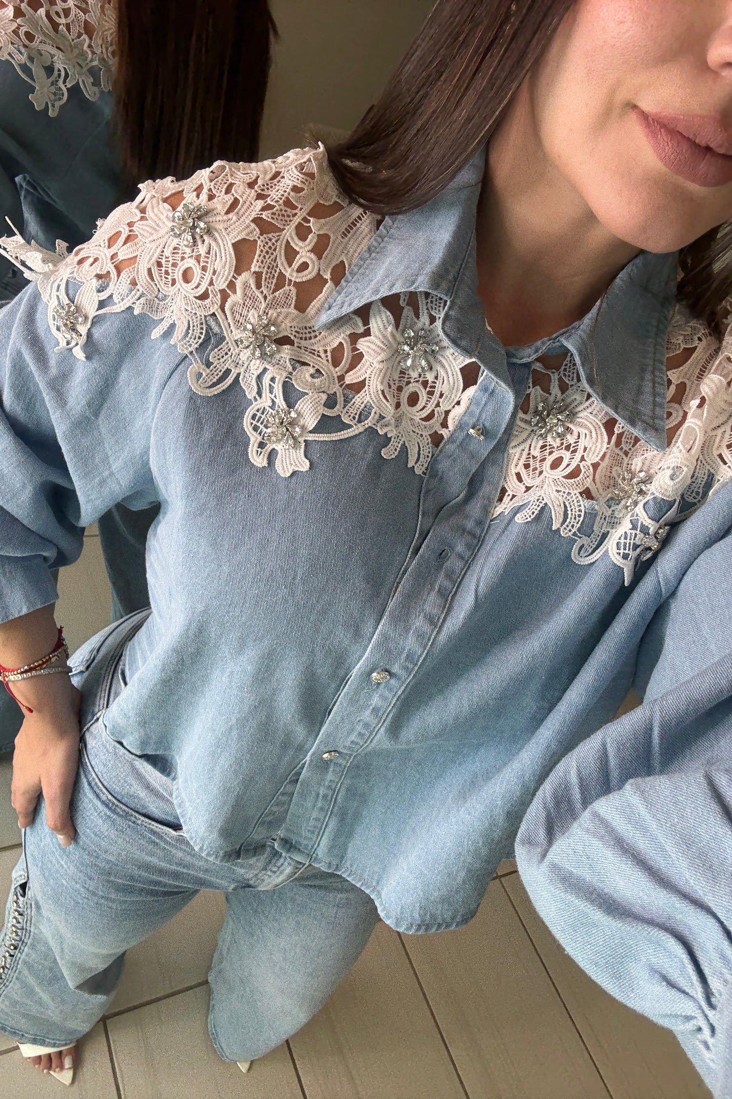 Regal Charm Lace Denim Top