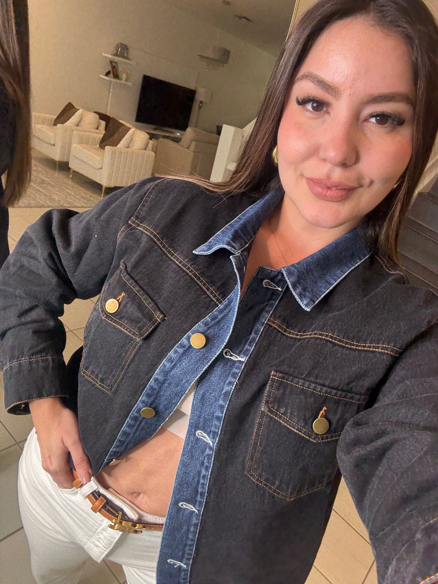 Iconic Contrast Black and Blue Denim Jacket
