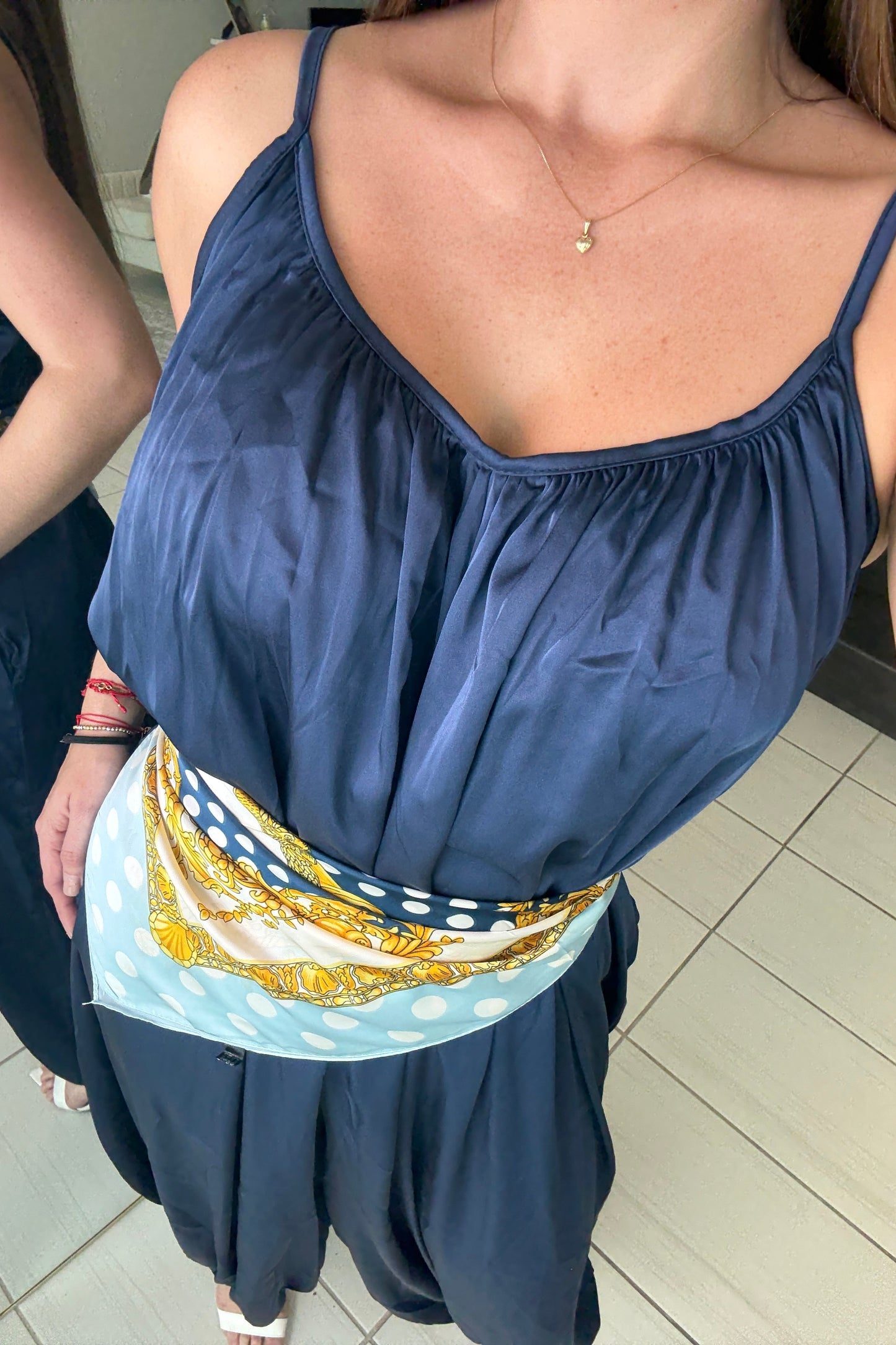 Effortless Essence Ruched Navy Blue Jumpsuit