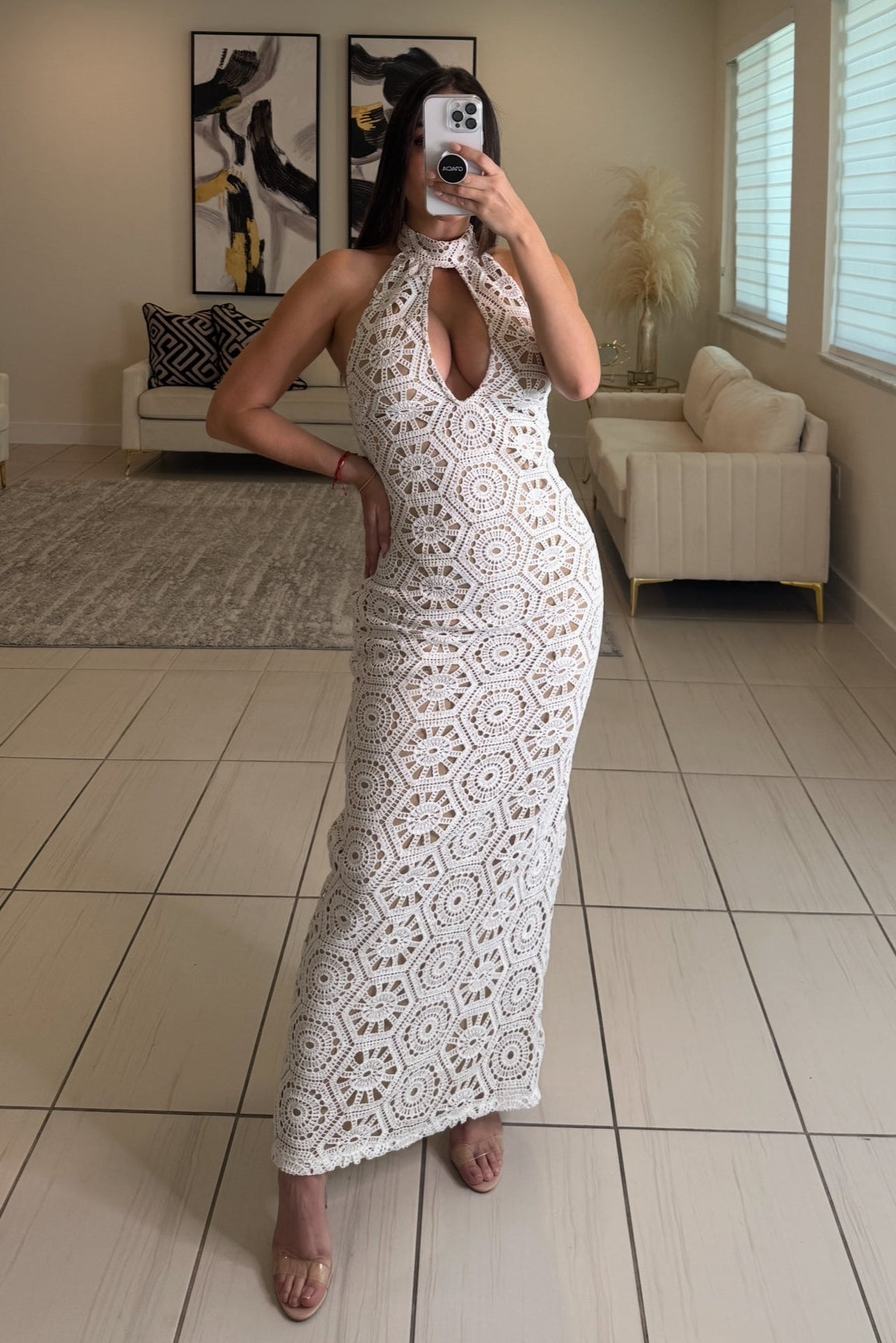 Muse Crochet White Maxi Dress
