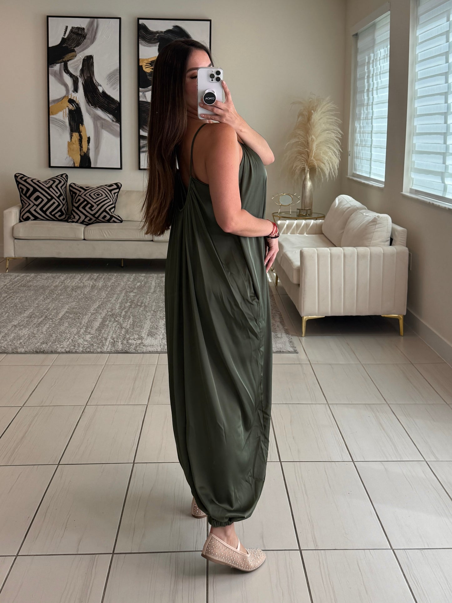 Effortless Essence Ruched Green Jumpsuit