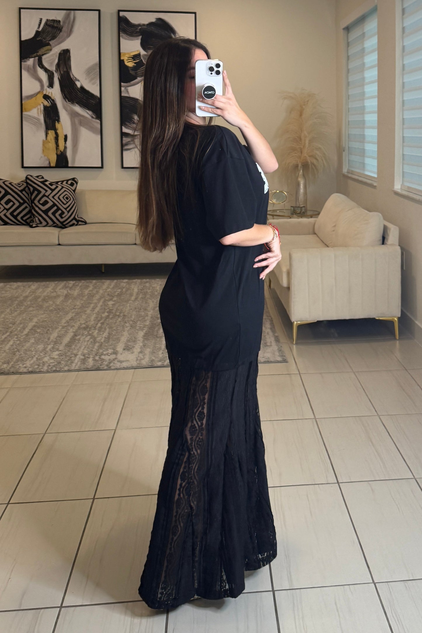 Influence Lace Contrast Black Maxi Dress