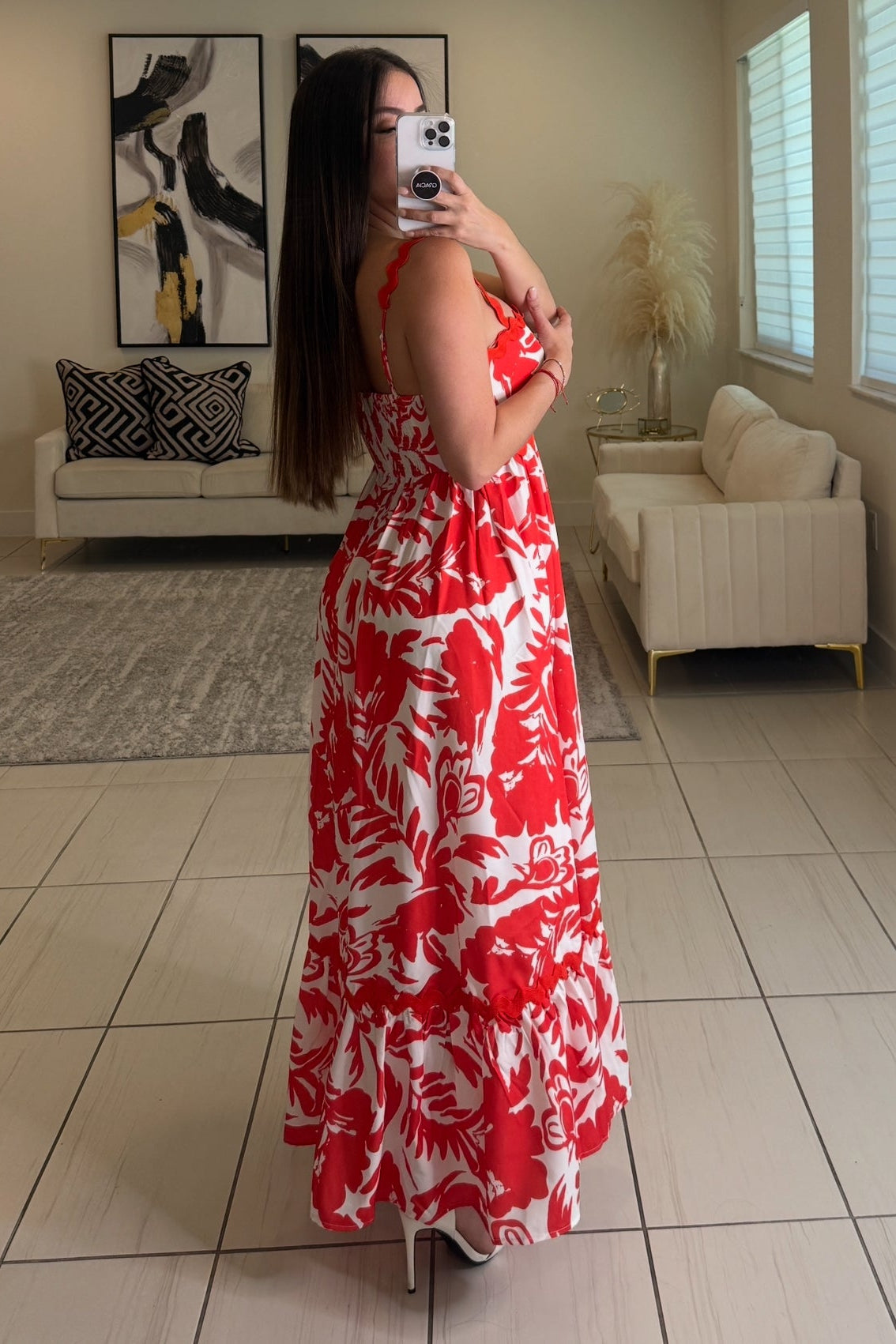 Garden Reverie Floral Red Midi Dress