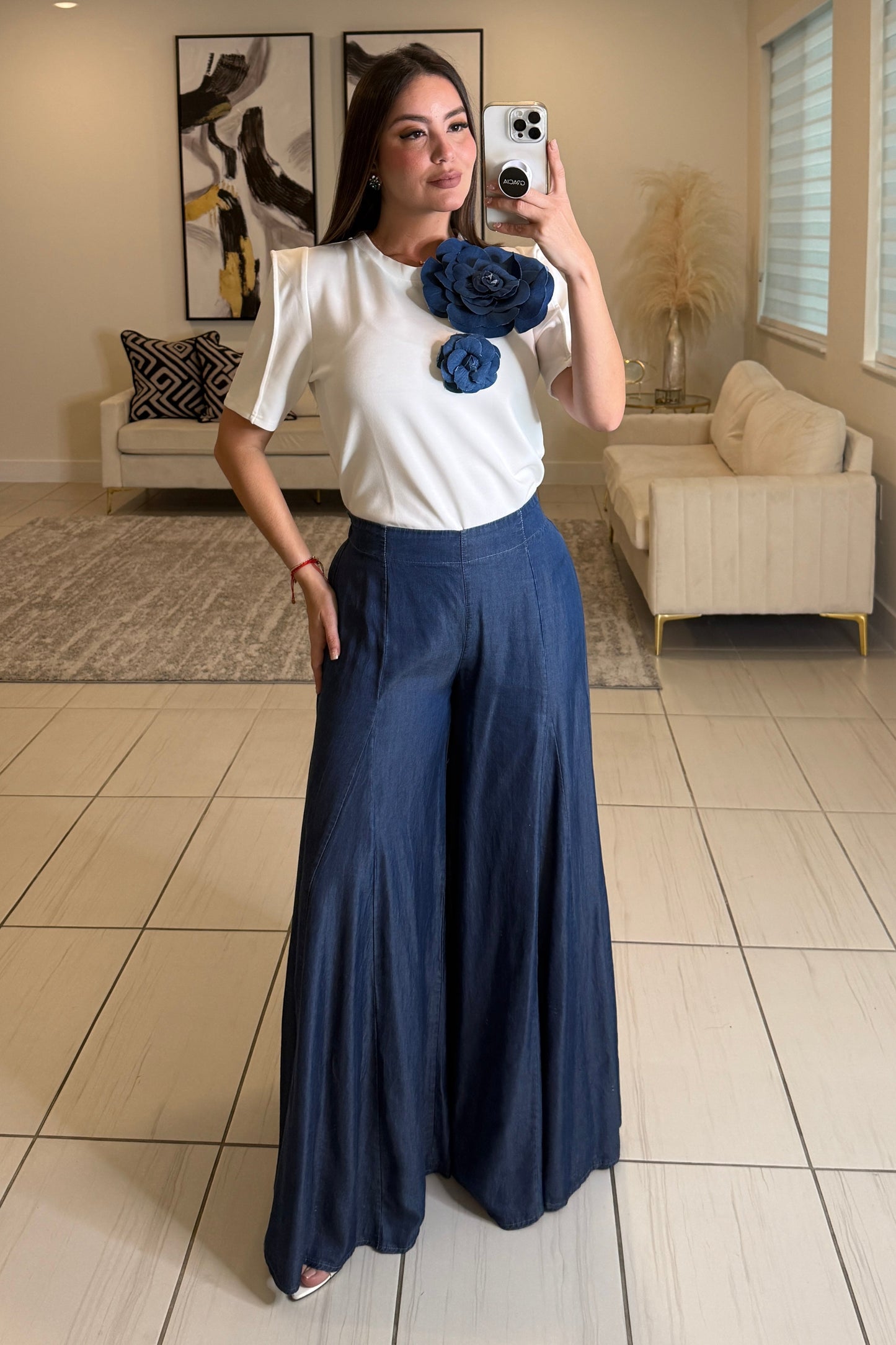 Petal Denim White Top