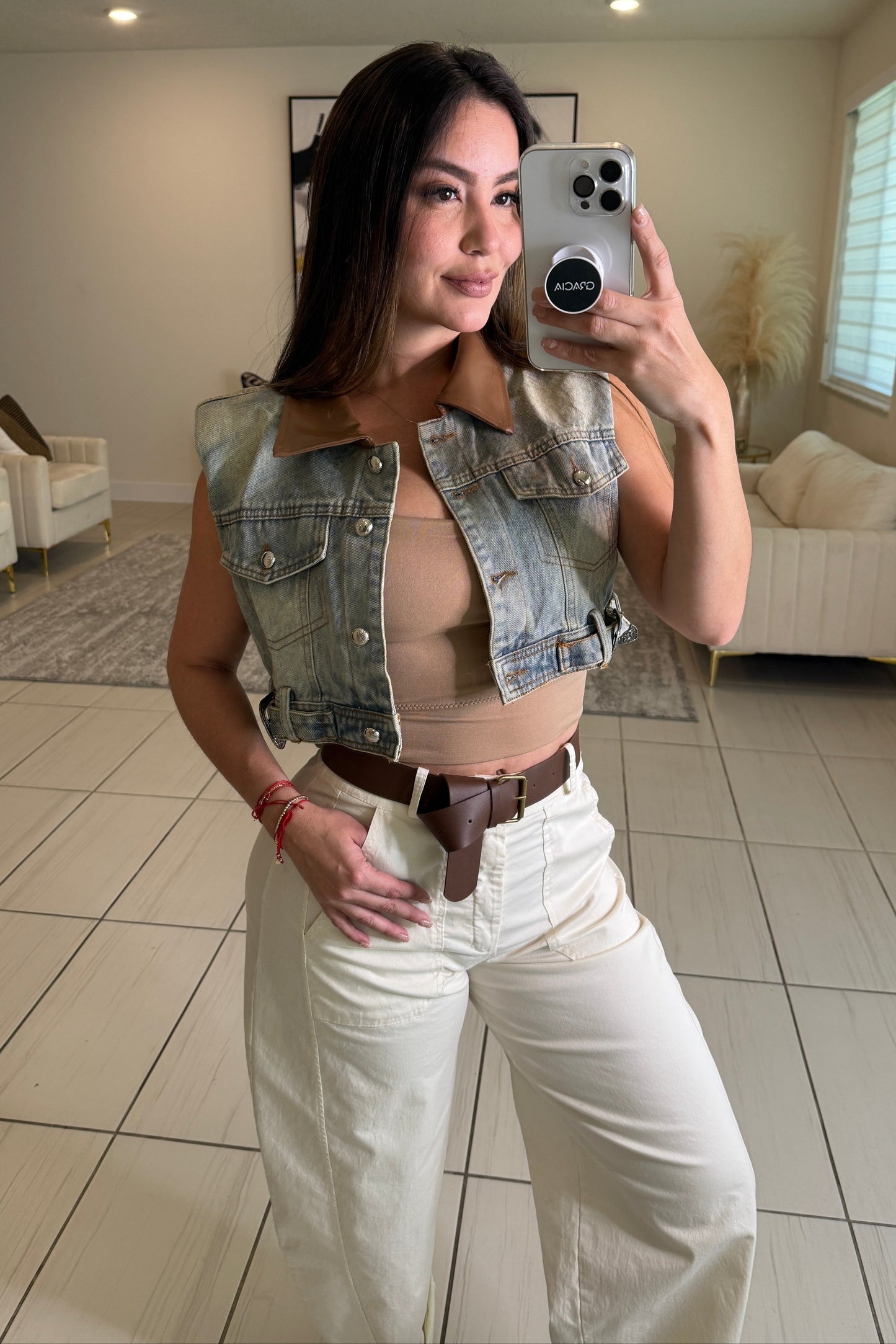 Texan Contrast Denim CropTop Jacket