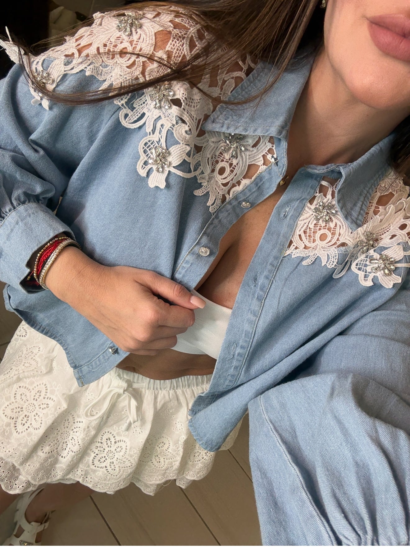 Regal Charm Lace Denim Top