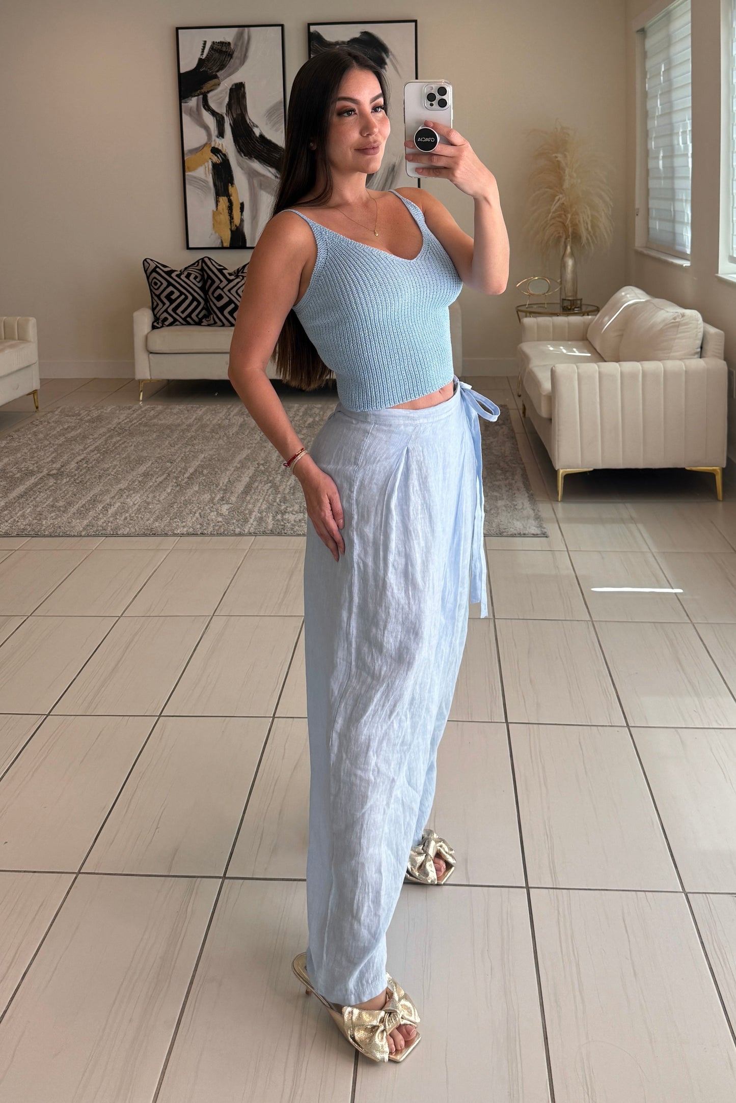 Villa Escape Blue Linen Pants