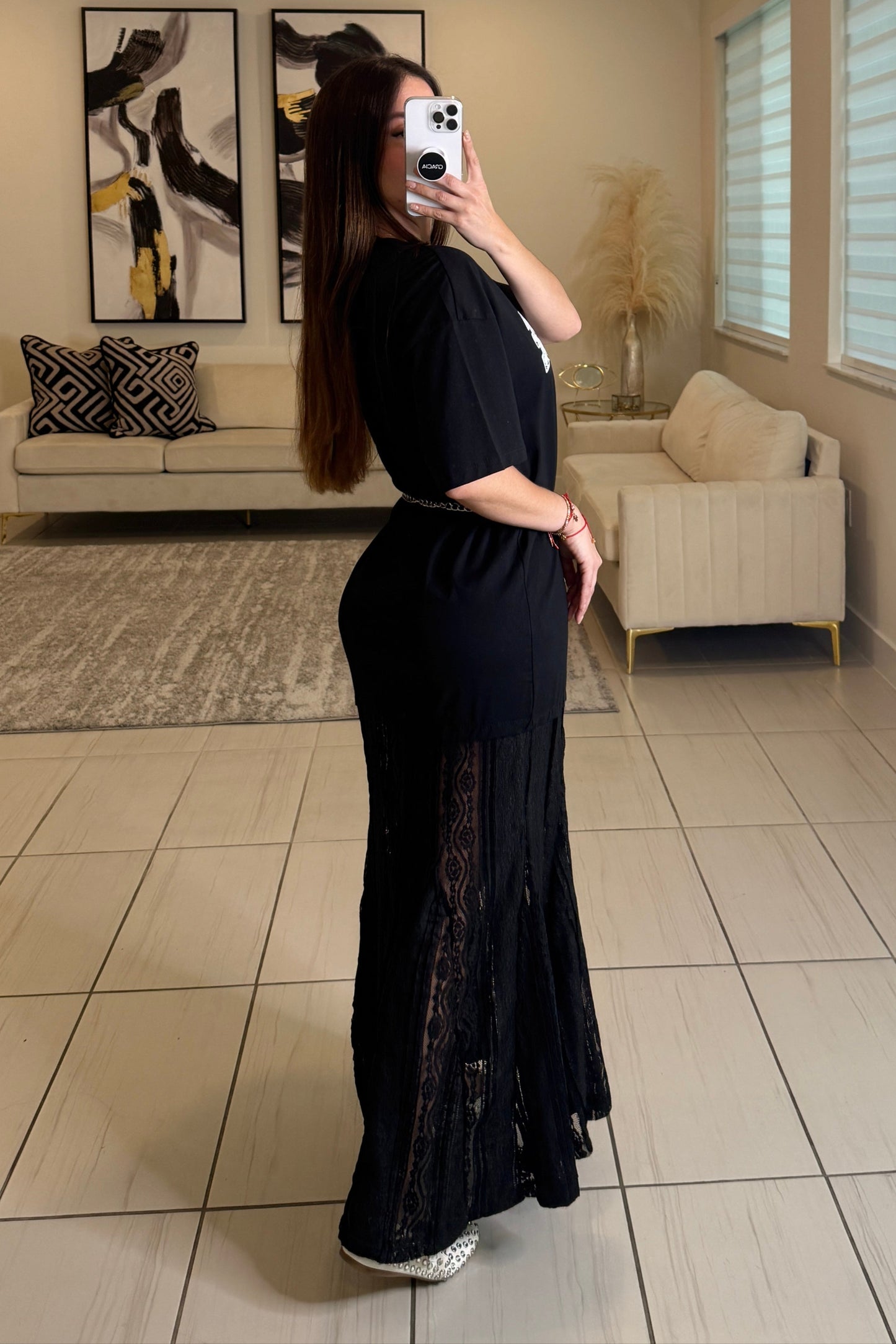 Influence Lace Contrast Black Maxi Dress