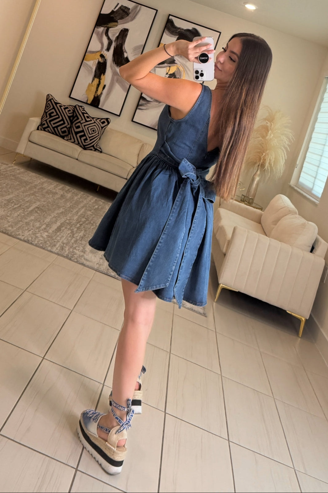 Puffed Perfection Light Denim Dress