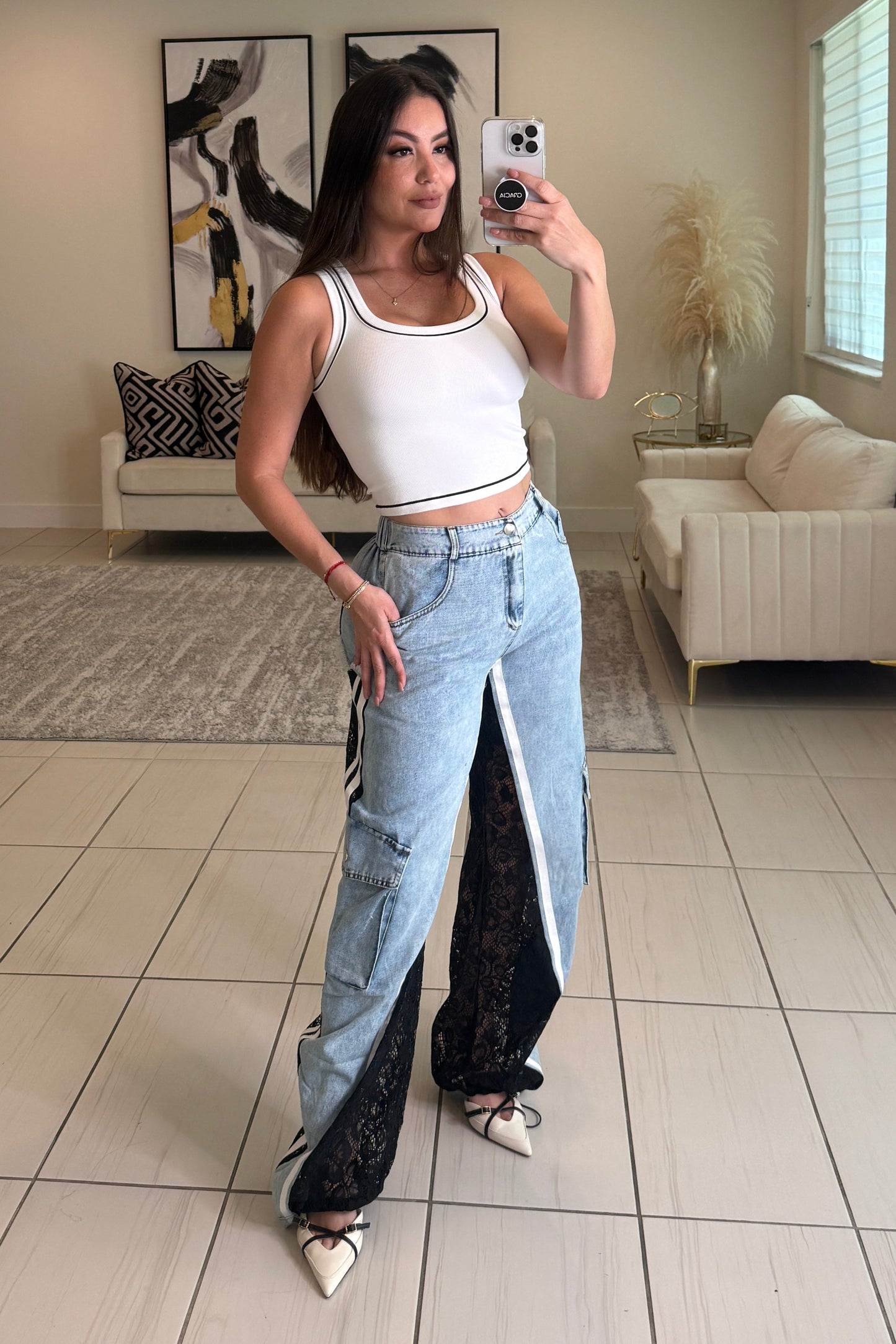 Crazy Lace Black Denim Pants