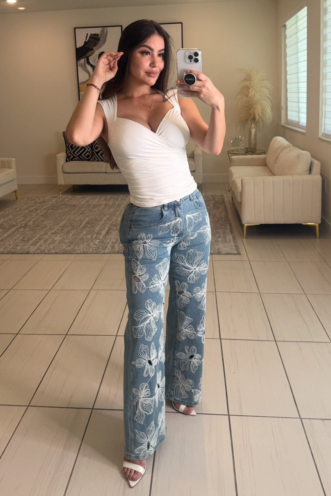 The Bloom Effect Floral Denim Pants