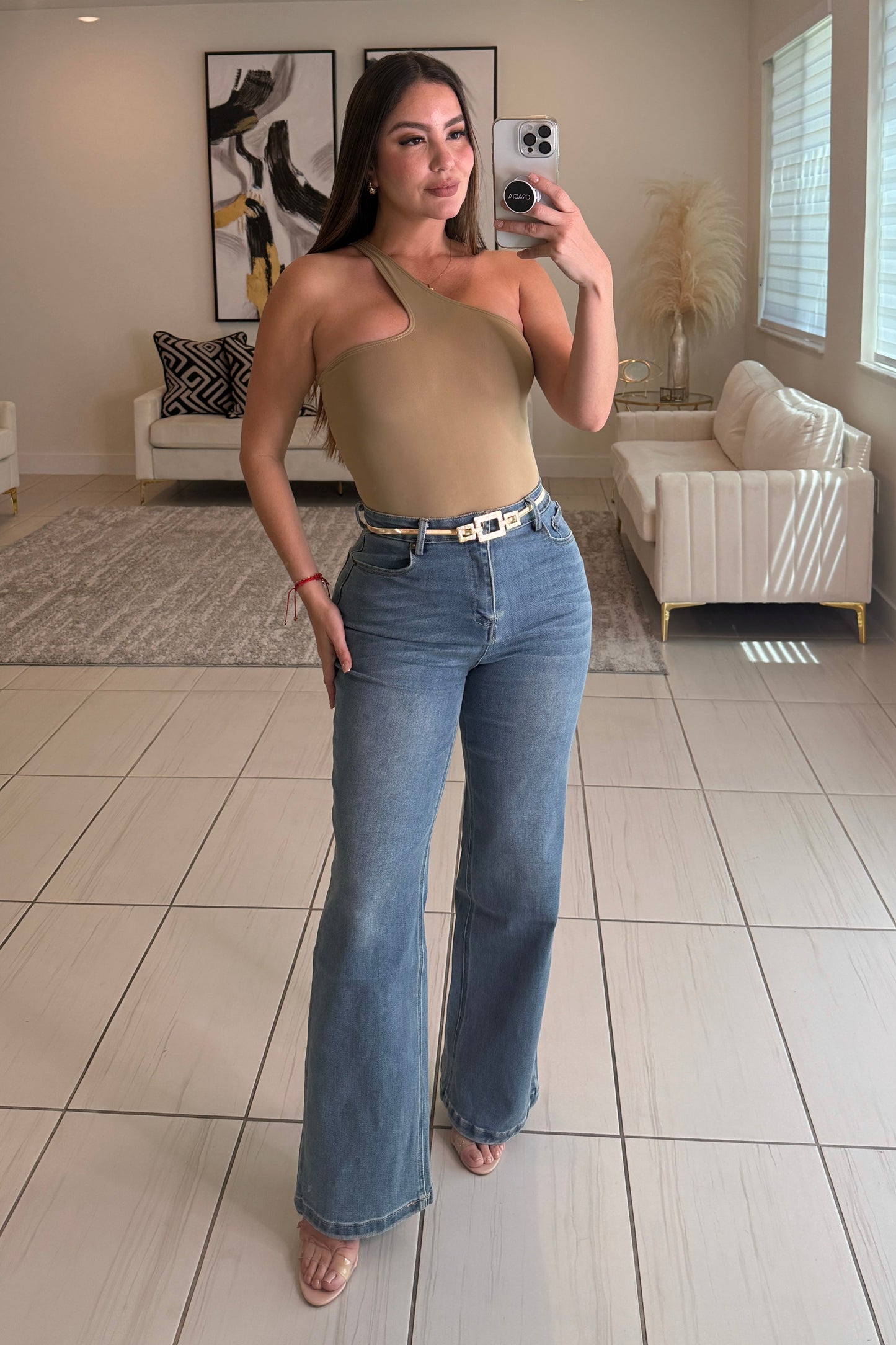 Asymmetrical Beige Basic Bodysuit