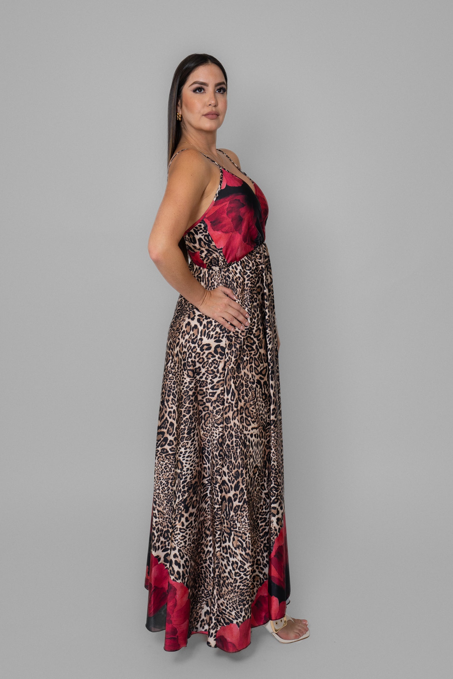 Leopard with Flowers Maxi Dress