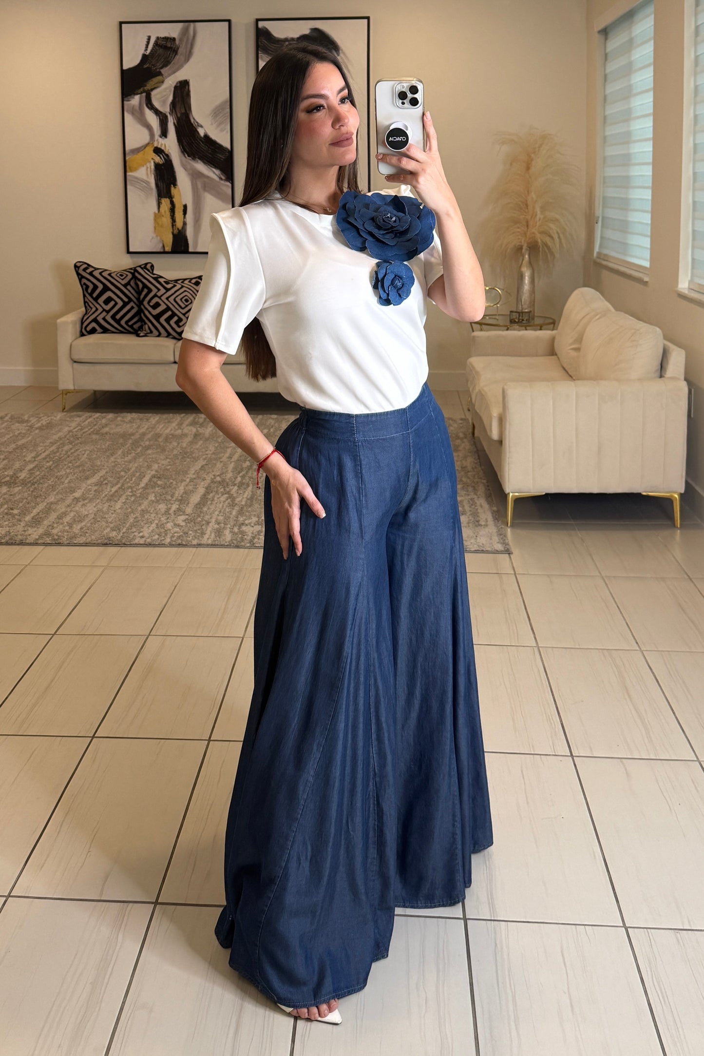 Petal Denim White Top