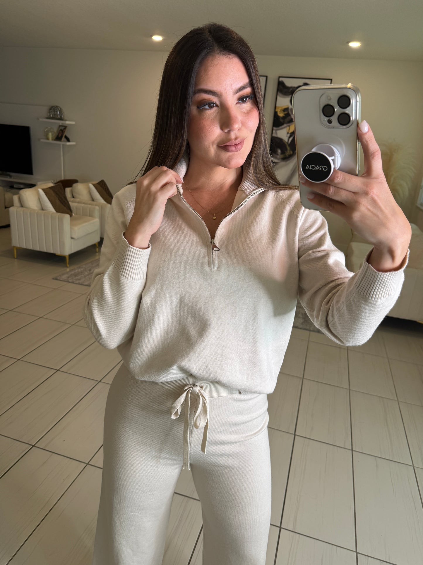 Checkmate Knit Beige Pant Set