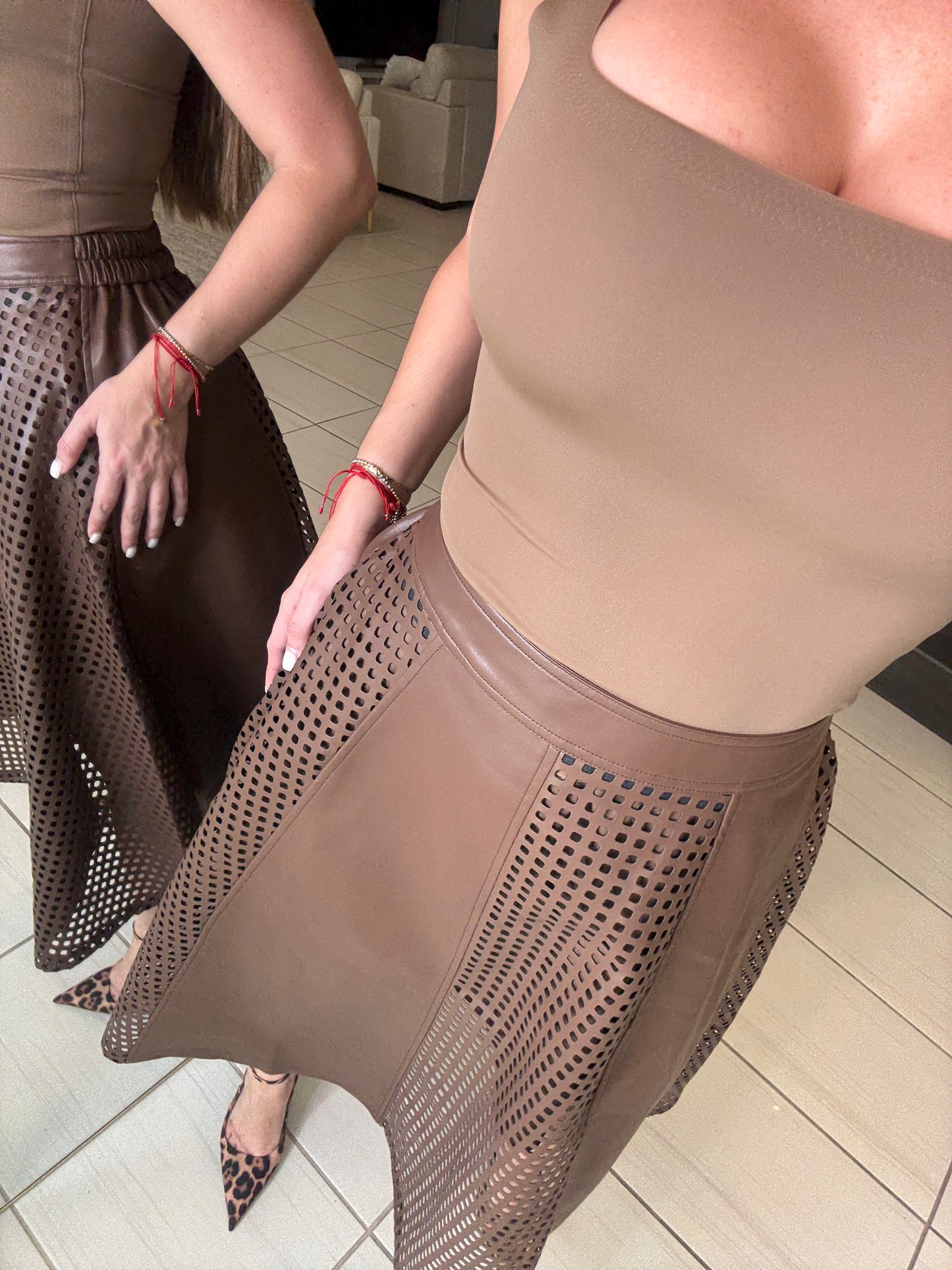 Luxe Regiment Faux Brown Skirt Set