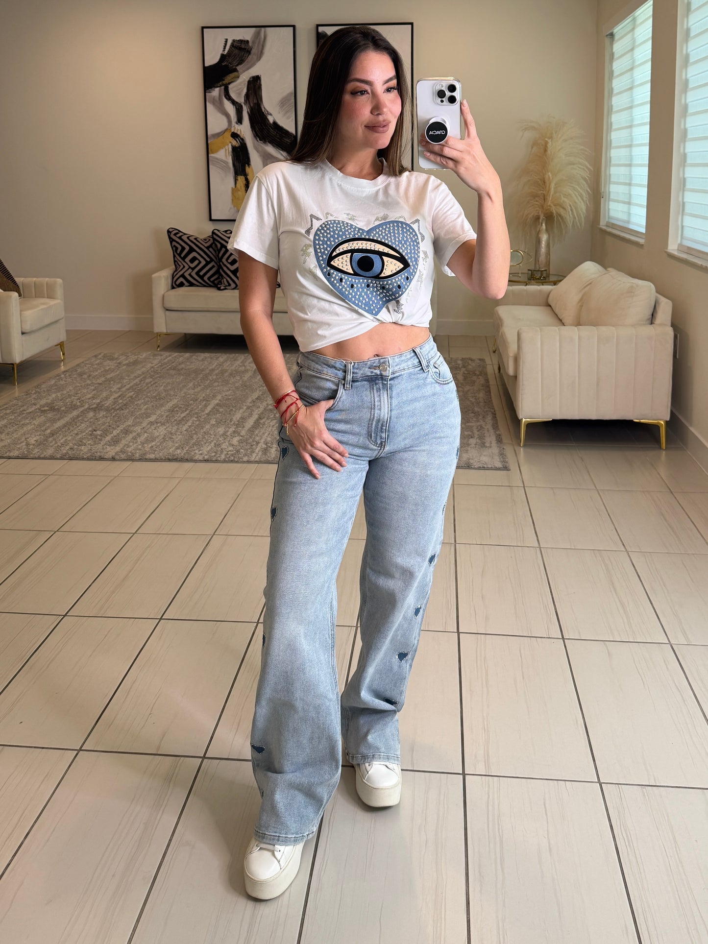 Heart Glimmer Denim Pants