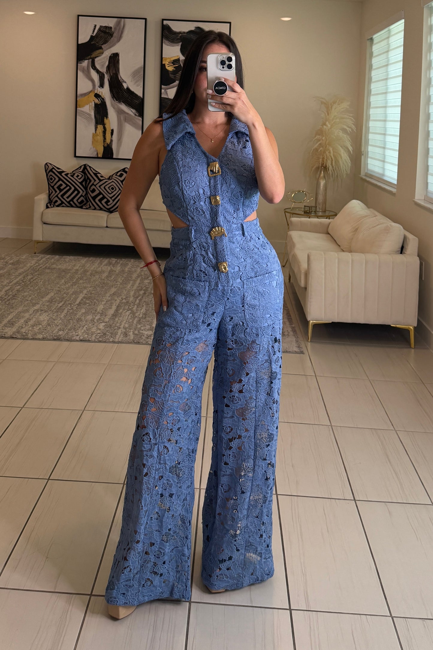 Molten Mirage Crochet Blue Jumpsuit
