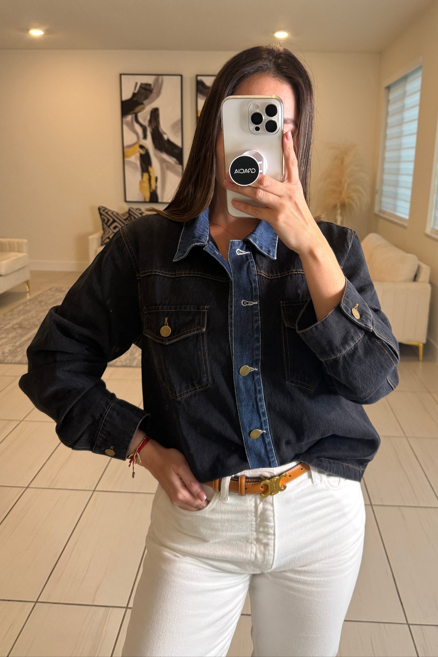 Iconic Contrast Black and Blue Denim Jacket