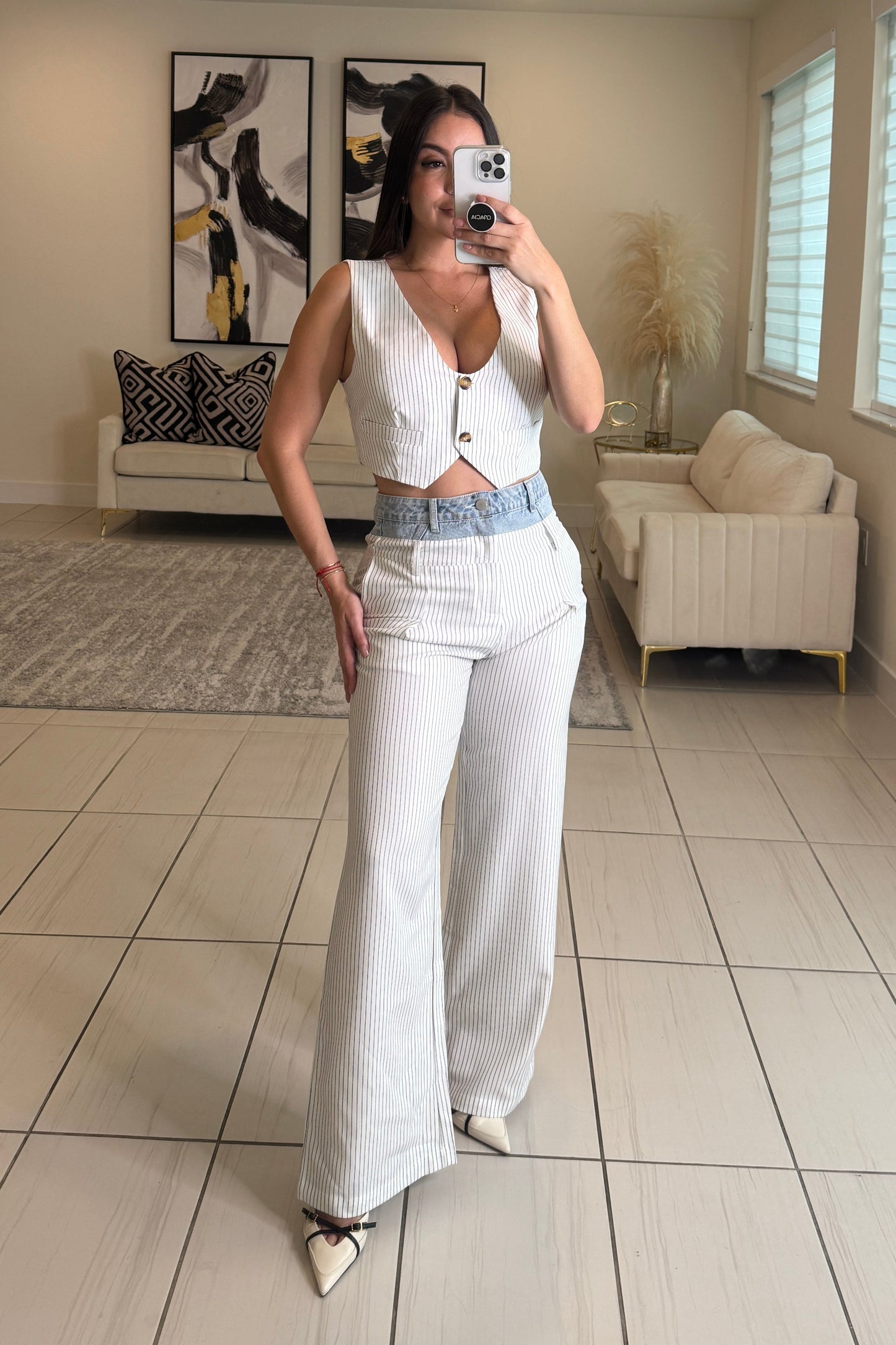 Luxe Utility Stripes White Pant Set