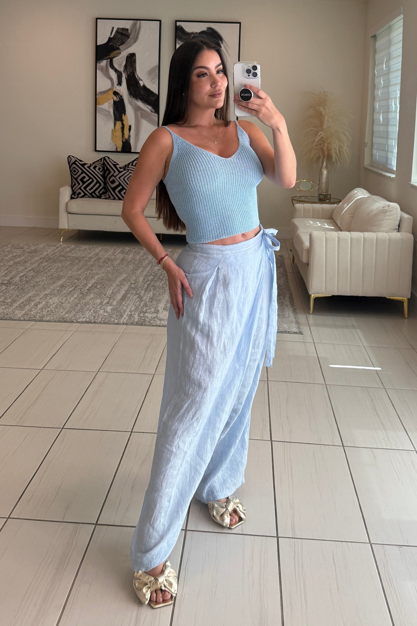 Villa Escape Blue Linen Pants