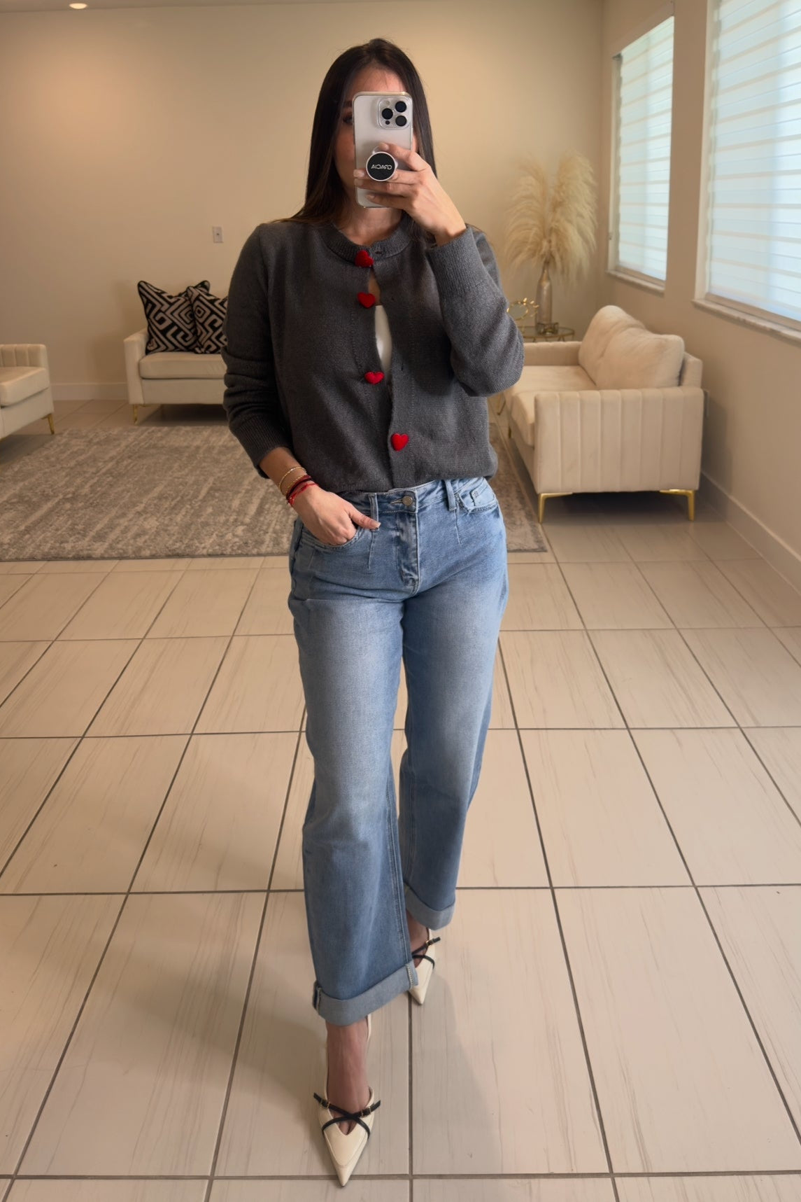 Red Hearts in a Grey Sweater