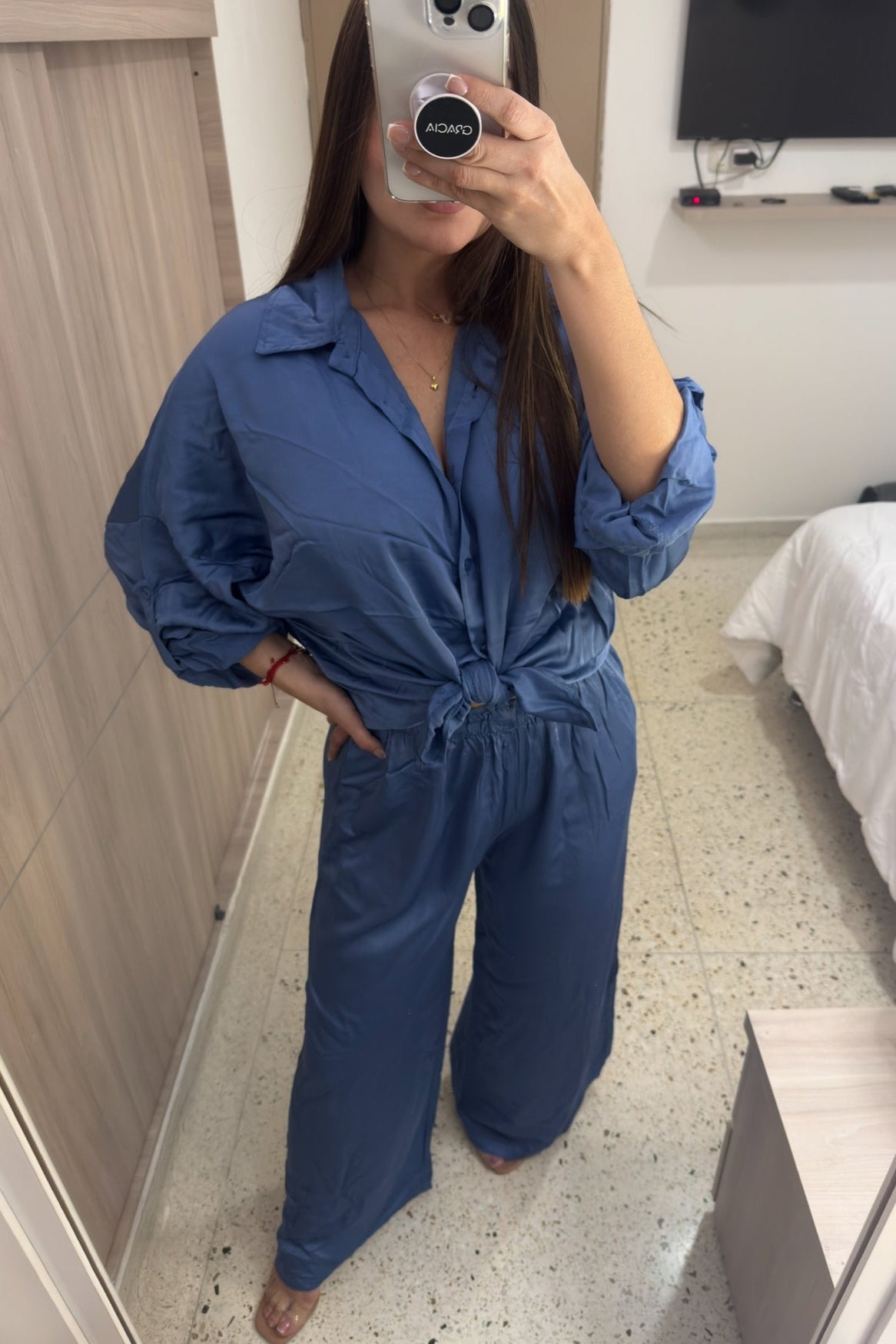 Deep Ocean Silk Blue Pants Set