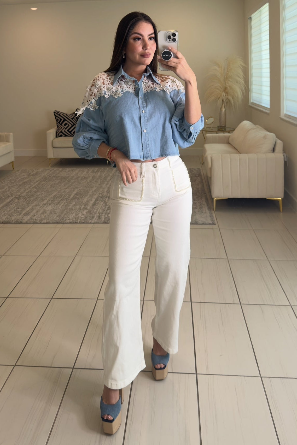 Regal Charm Lace Denim Top
