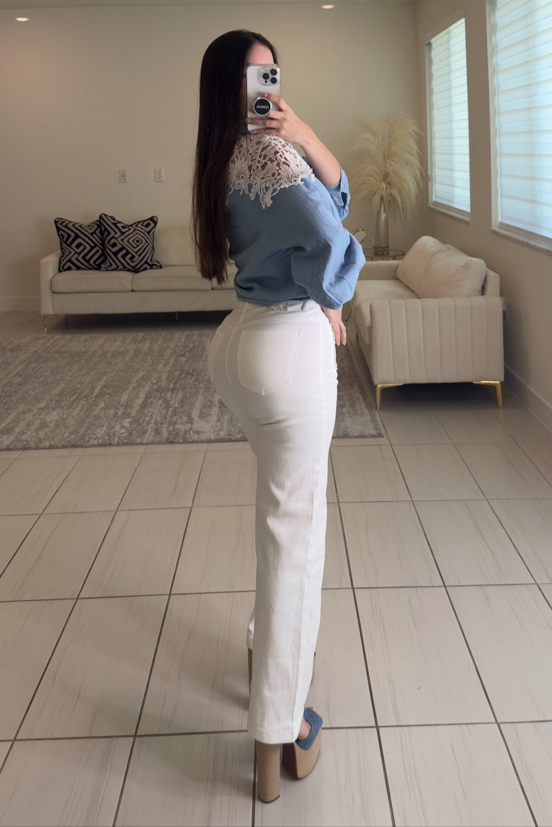 Regal Charm Lace Denim Top