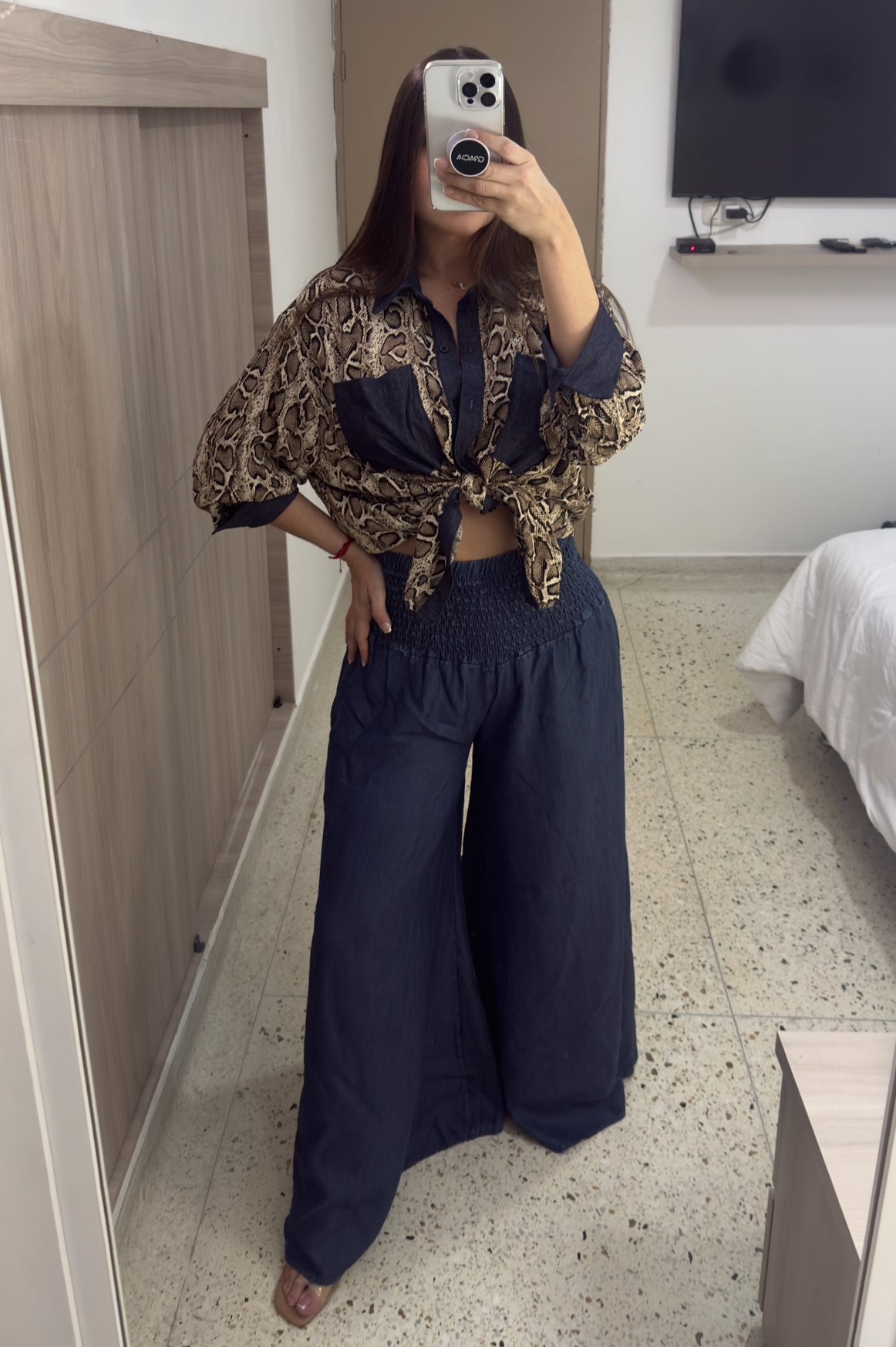 Contrast Snake and Denim Top