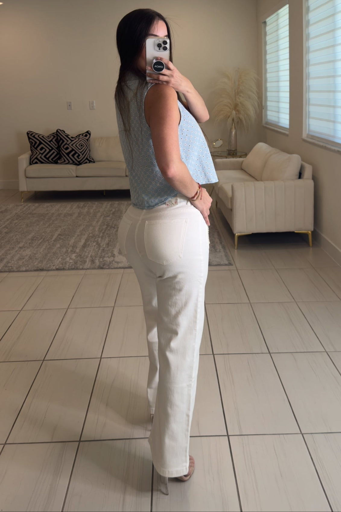 Pearls Bow Light Blue Top