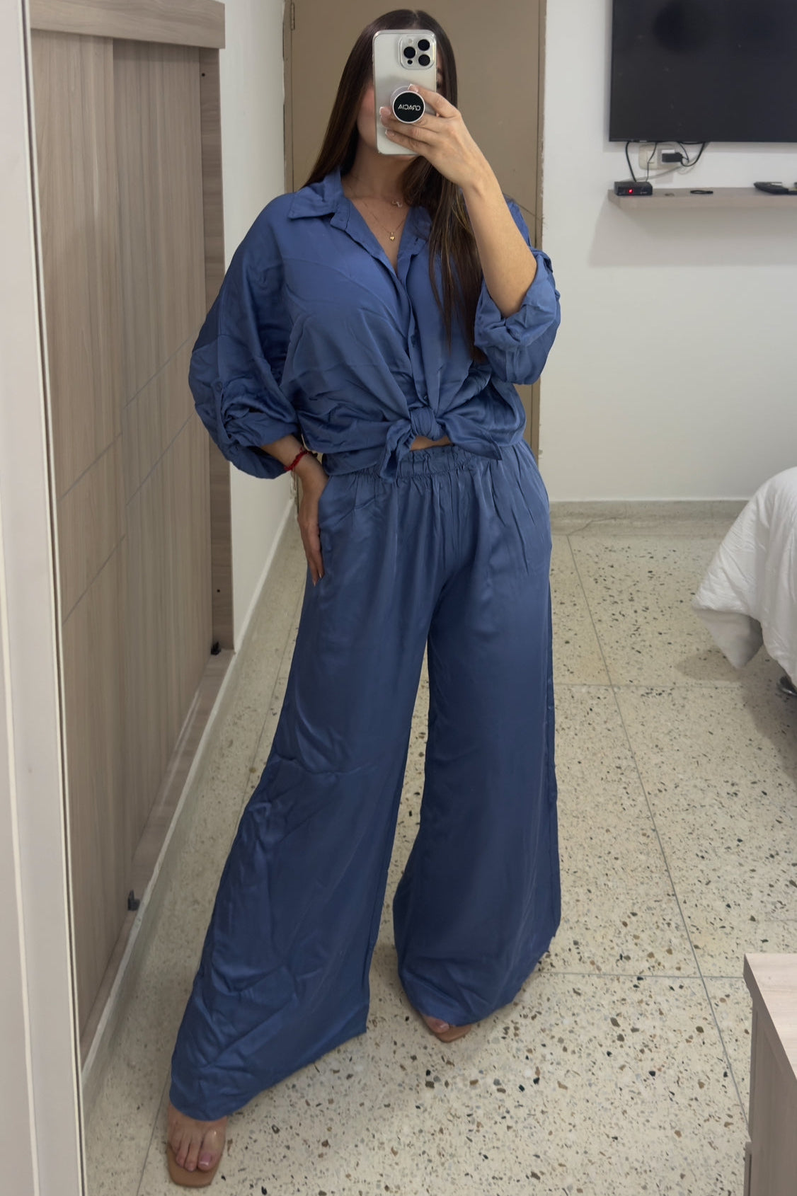 Deep Ocean Silk Blue Pants Set