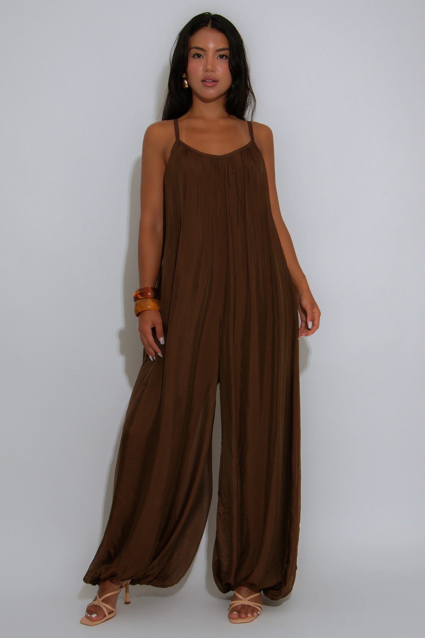 Effortless Essence Ruched Brown Jumpsuit